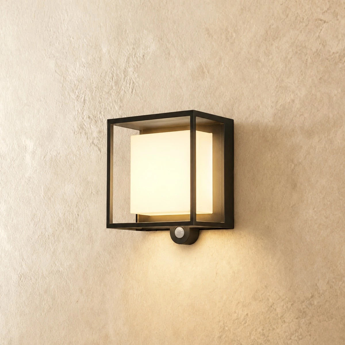 Arcato Modern Rectangular Outdoor Wall Sconce – Black Acrylic Solar Light with Sensor