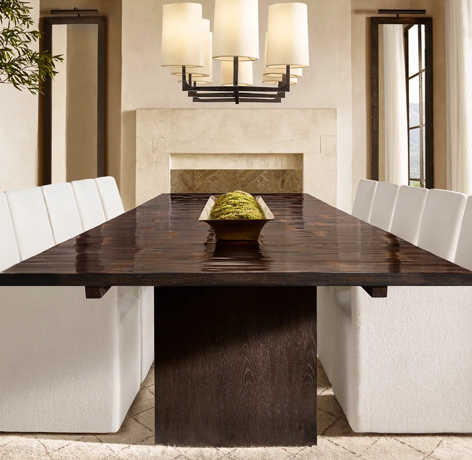 Shaded Hammered Metal Linear Chandelier – Wright