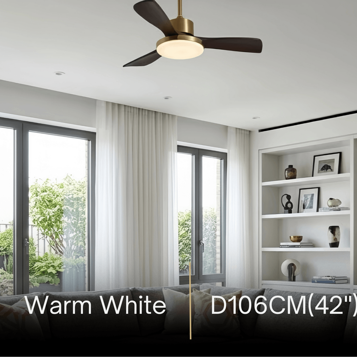 Modern Ceiling Fan Light with LED -- Walnut Wood & Gold