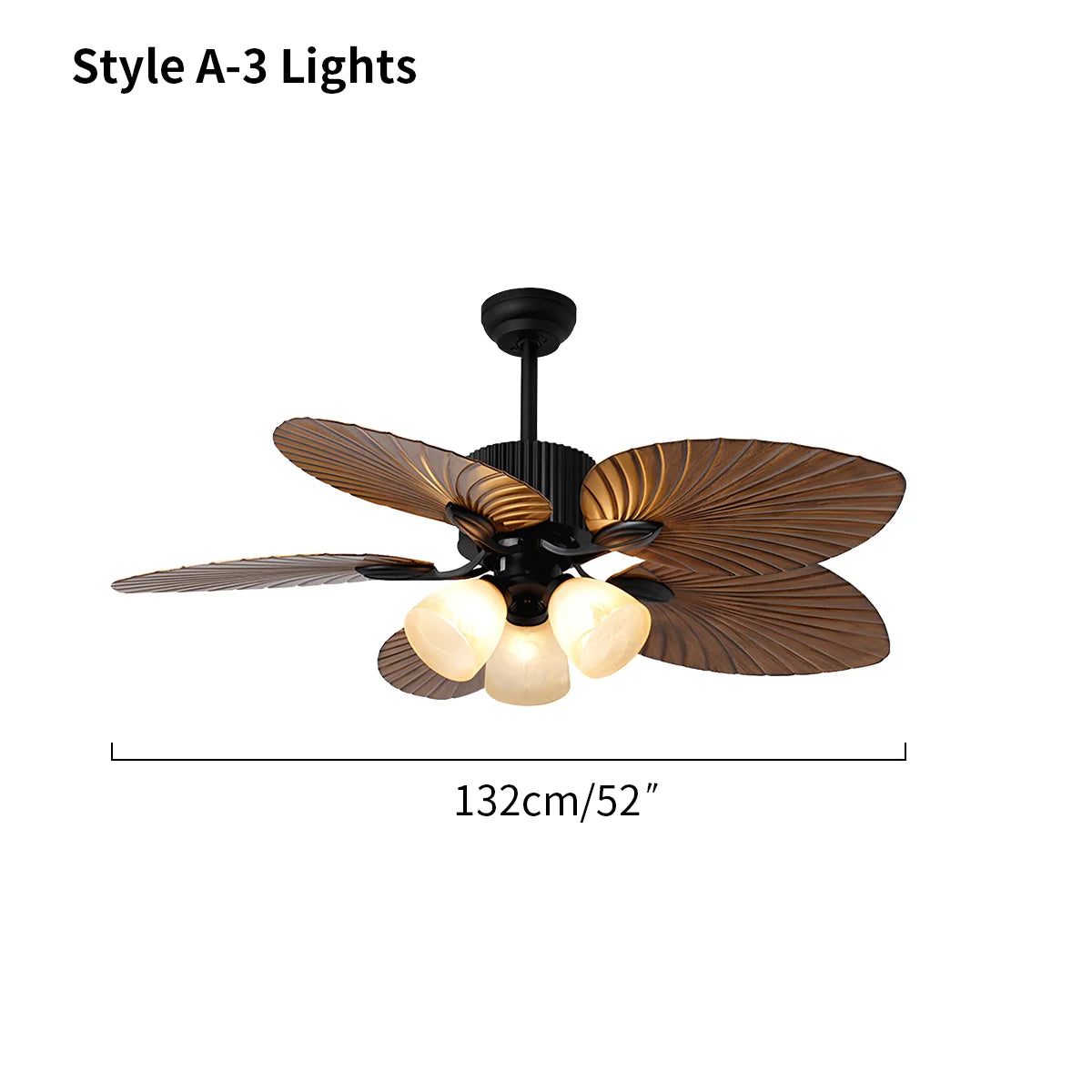 Deckenventilator mit Beleuchtung und tropischen Palmblattflügeln
