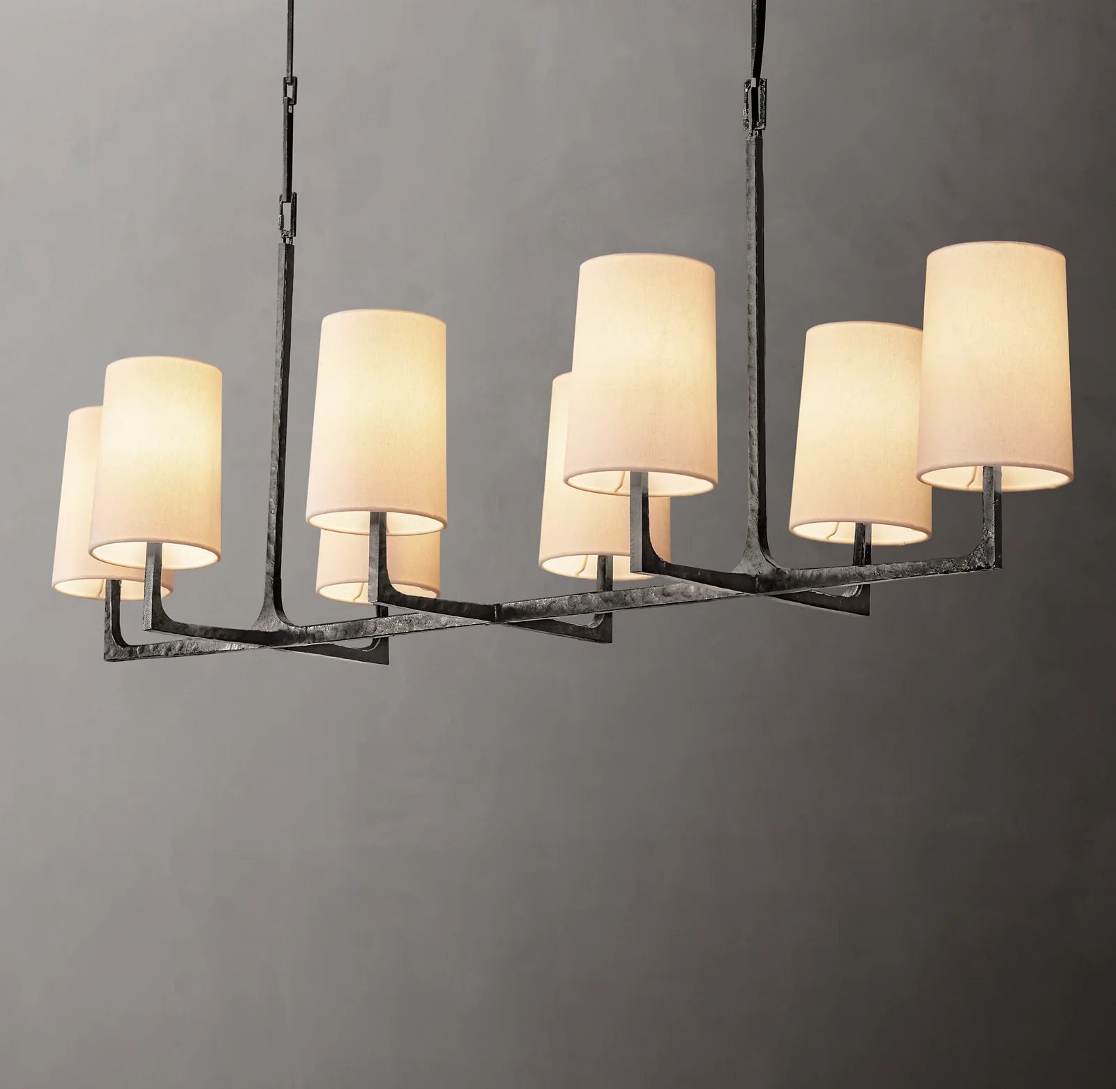 Shaded Hammered Metal Linear Chandelier – Wright