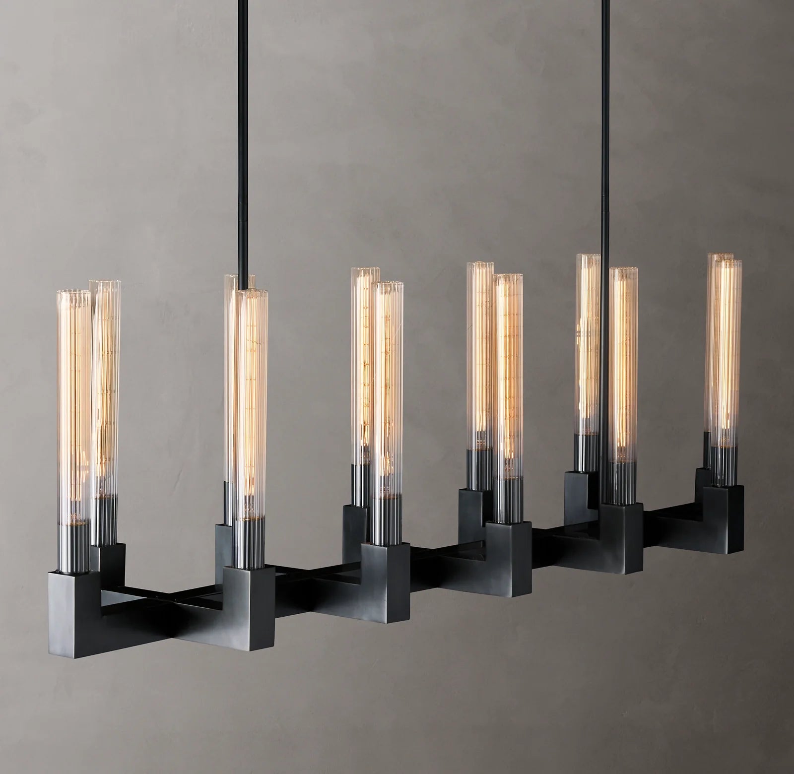 Fluted-Glass Candlestick Linear Chandelier - Cannele
