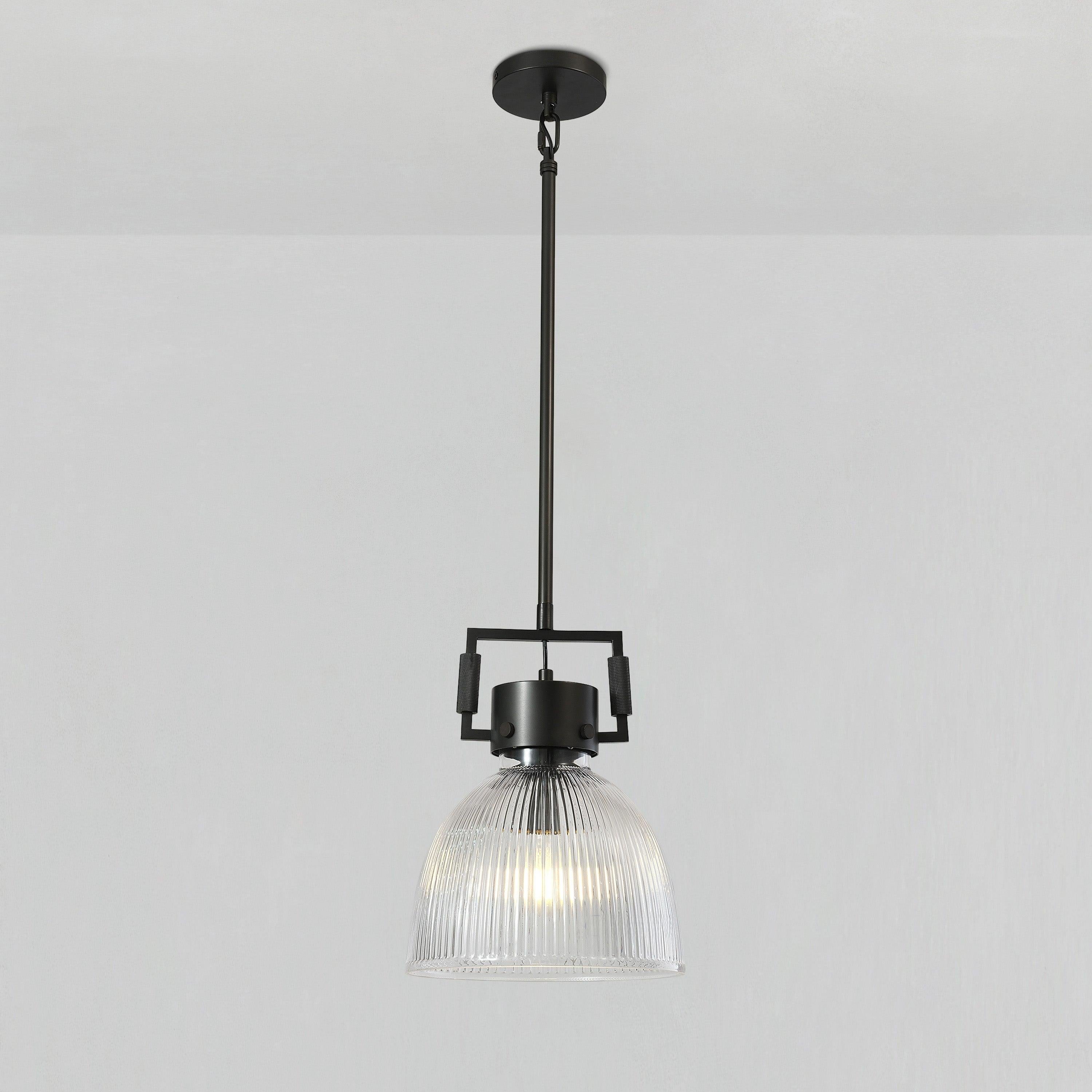 10 Inch Ribbed Glass Dome Pendant Light - Machinist