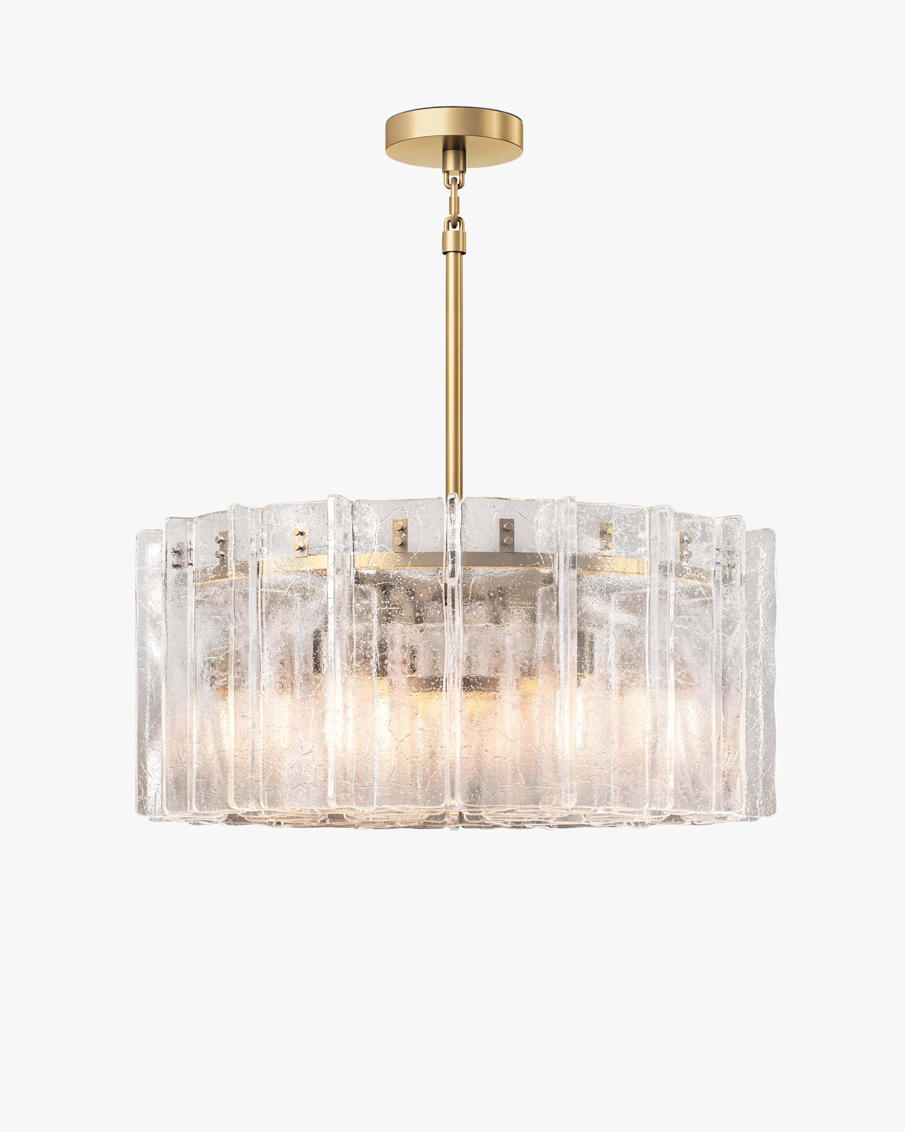 Clear Hammered Glass Round Chandelier - Lattice