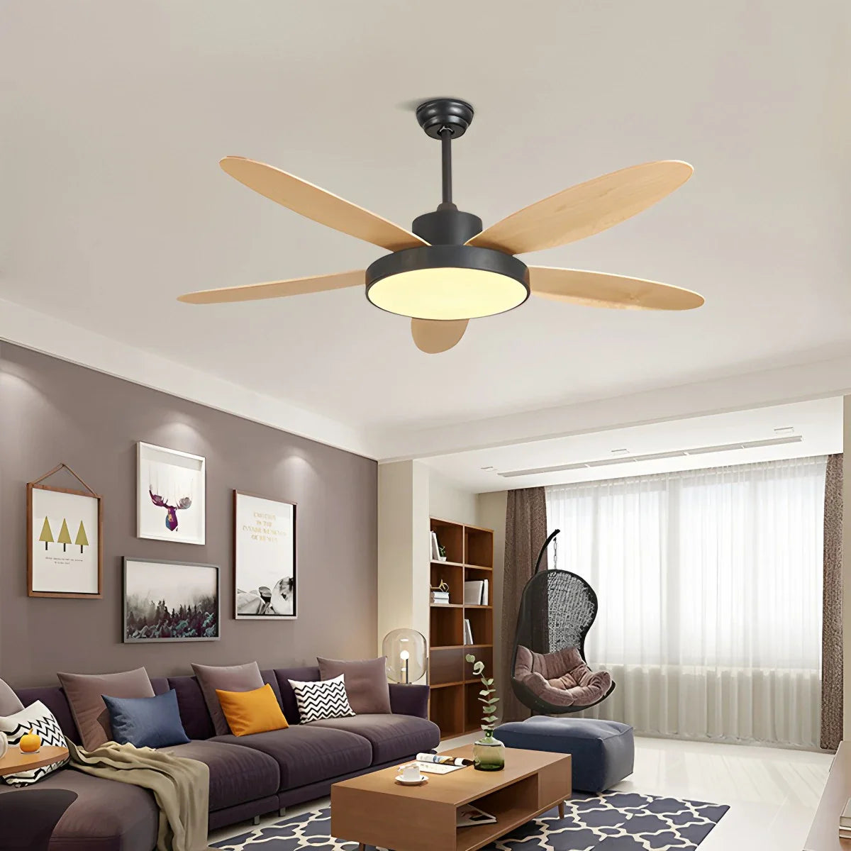 5-flammige moderne Deckenventilatorlampe für Wohnzimmer