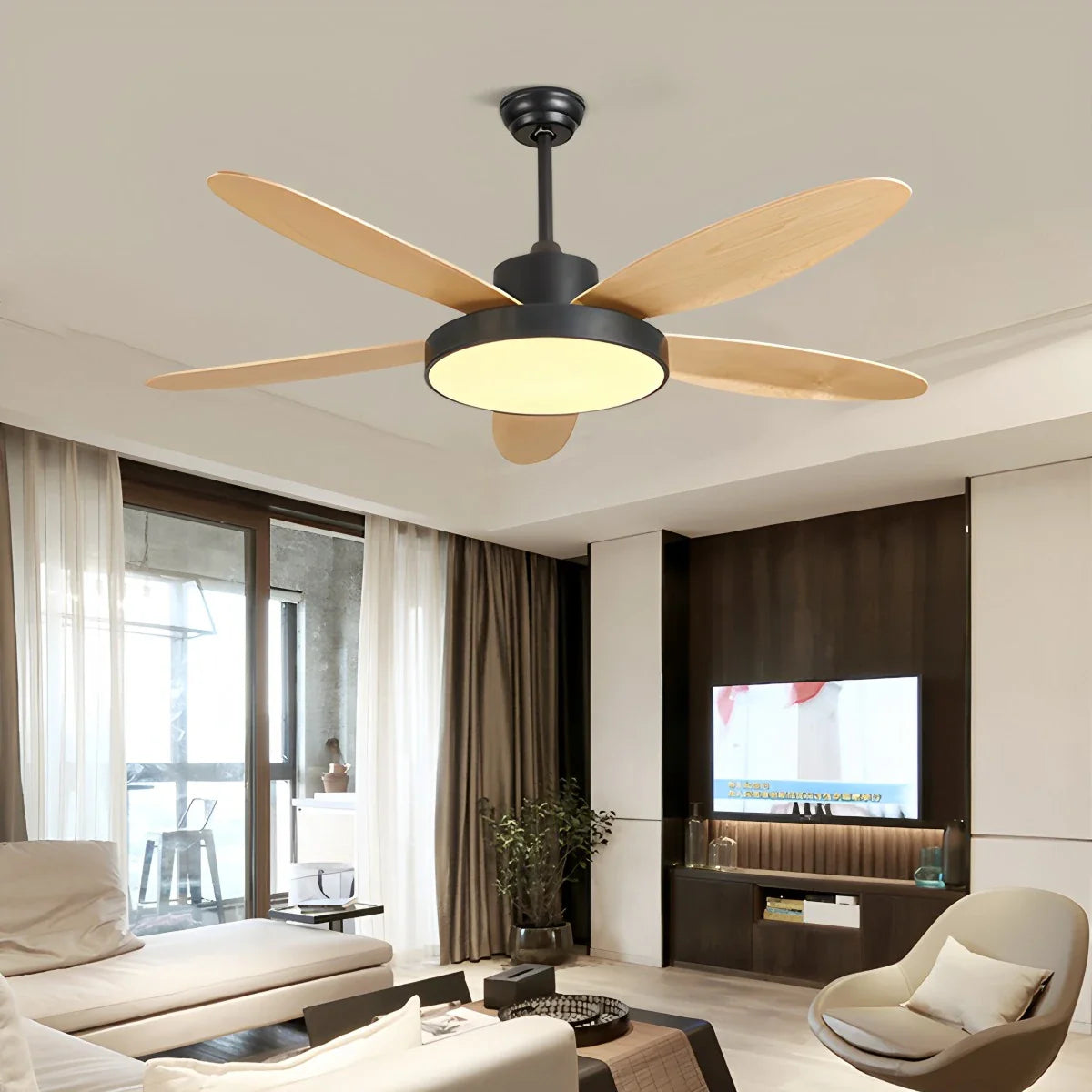 5-flammige moderne Deckenventilatorlampe für Wohnzimmer