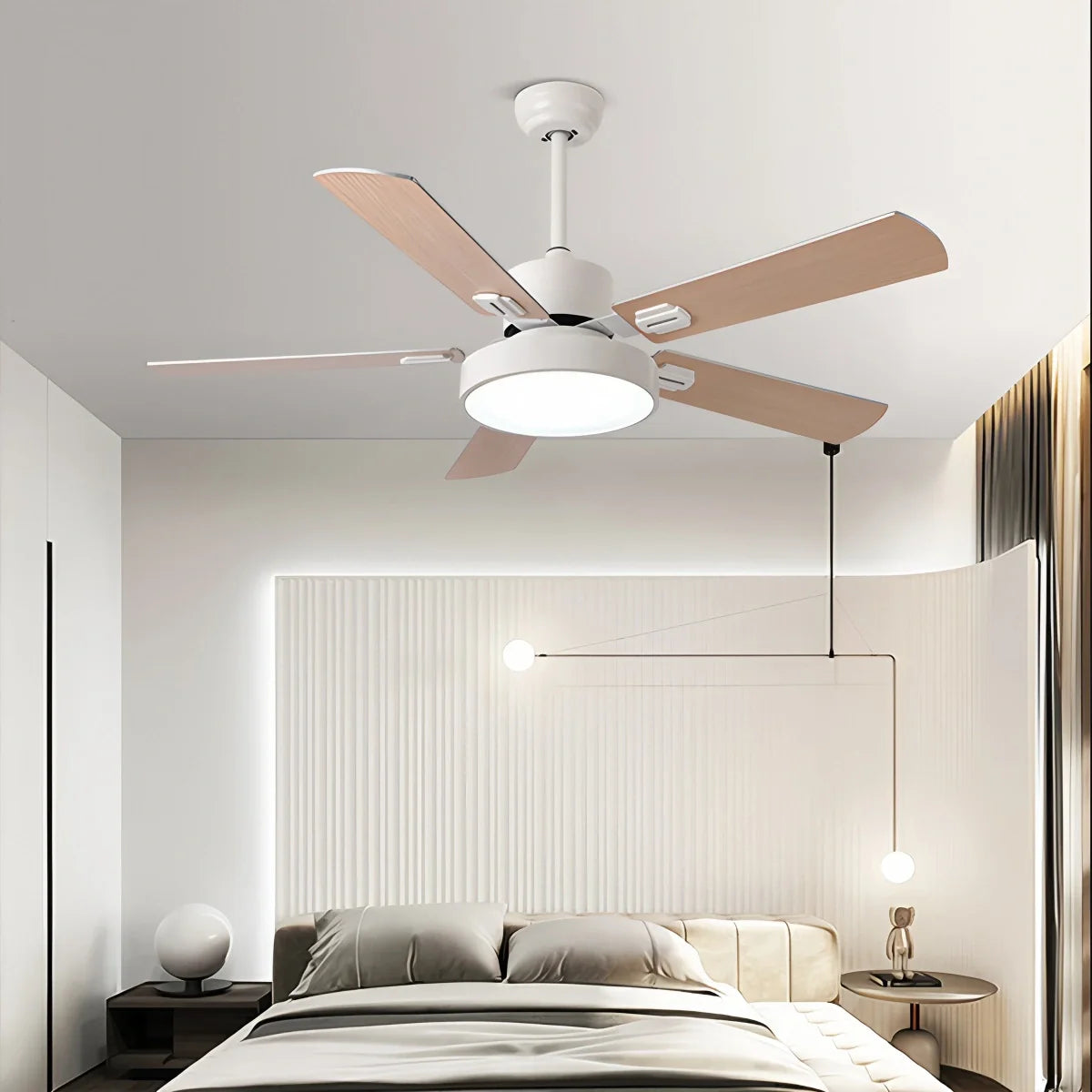 5-flügeliger Vintage-Deckenventilator mit Beleuchtung für das Wohnzimmer
