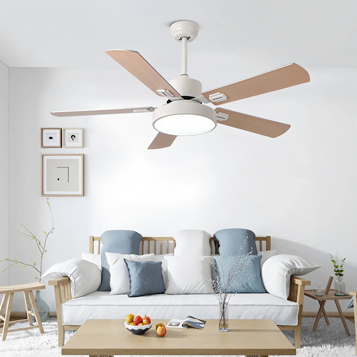 5-flügeliger Vintage-Deckenventilator mit Beleuchtung für das Wohnzimmer