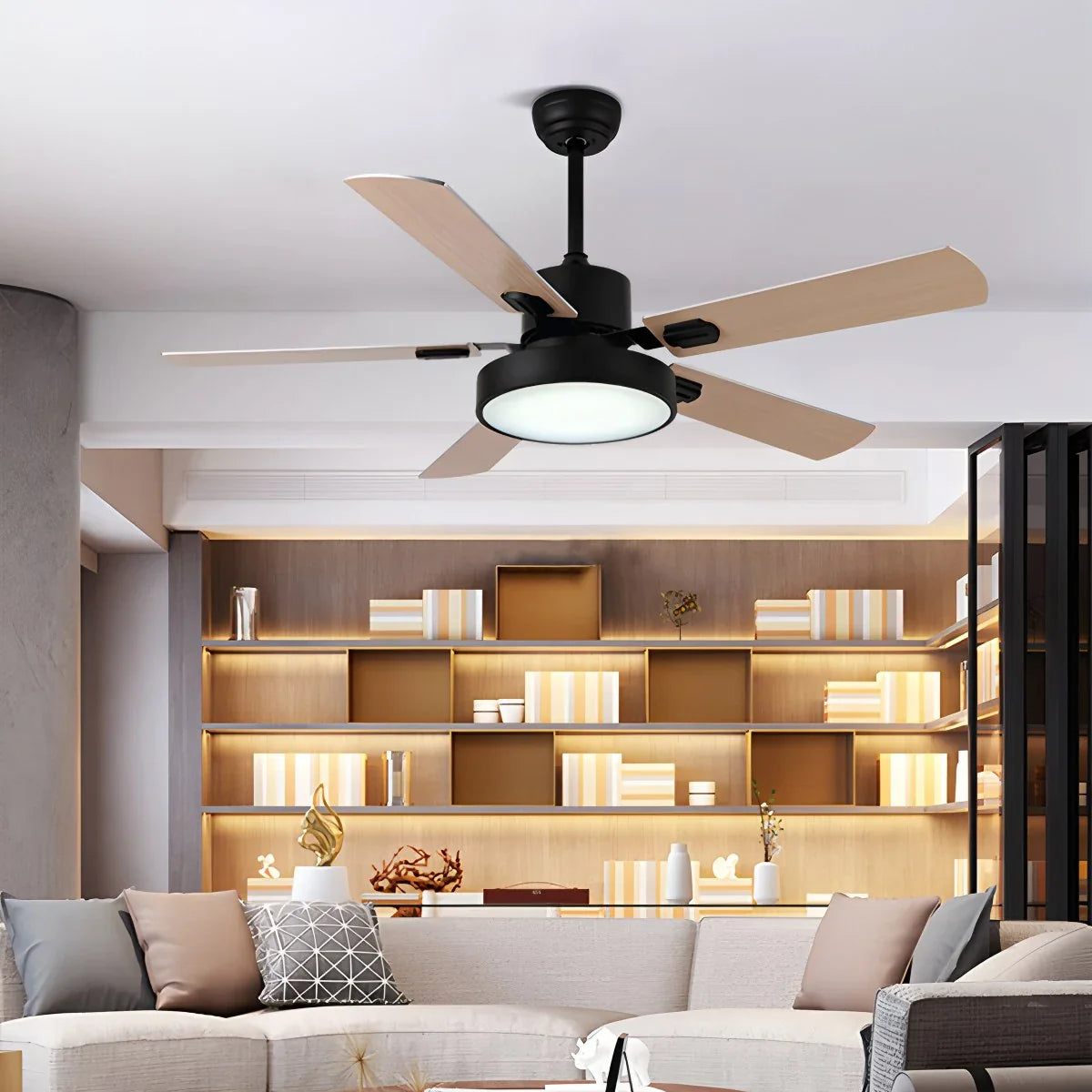 5-flügeliger Vintage-Deckenventilator mit Beleuchtung für das Wohnzimmer