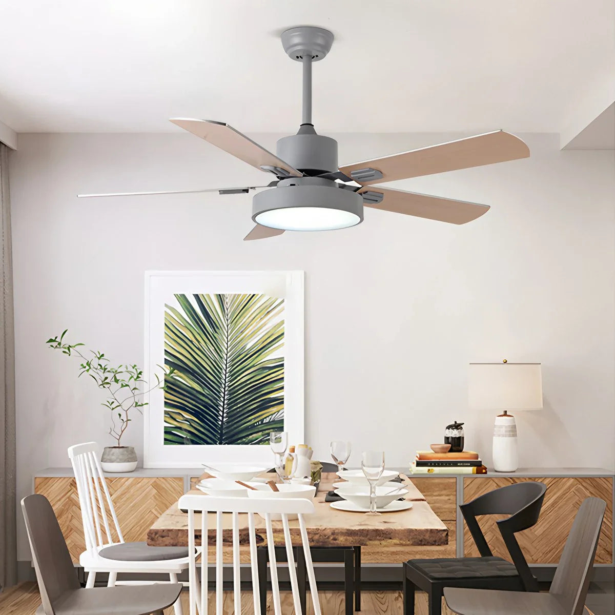 5-flügeliger Vintage-Deckenventilator mit Beleuchtung für das Wohnzimmer