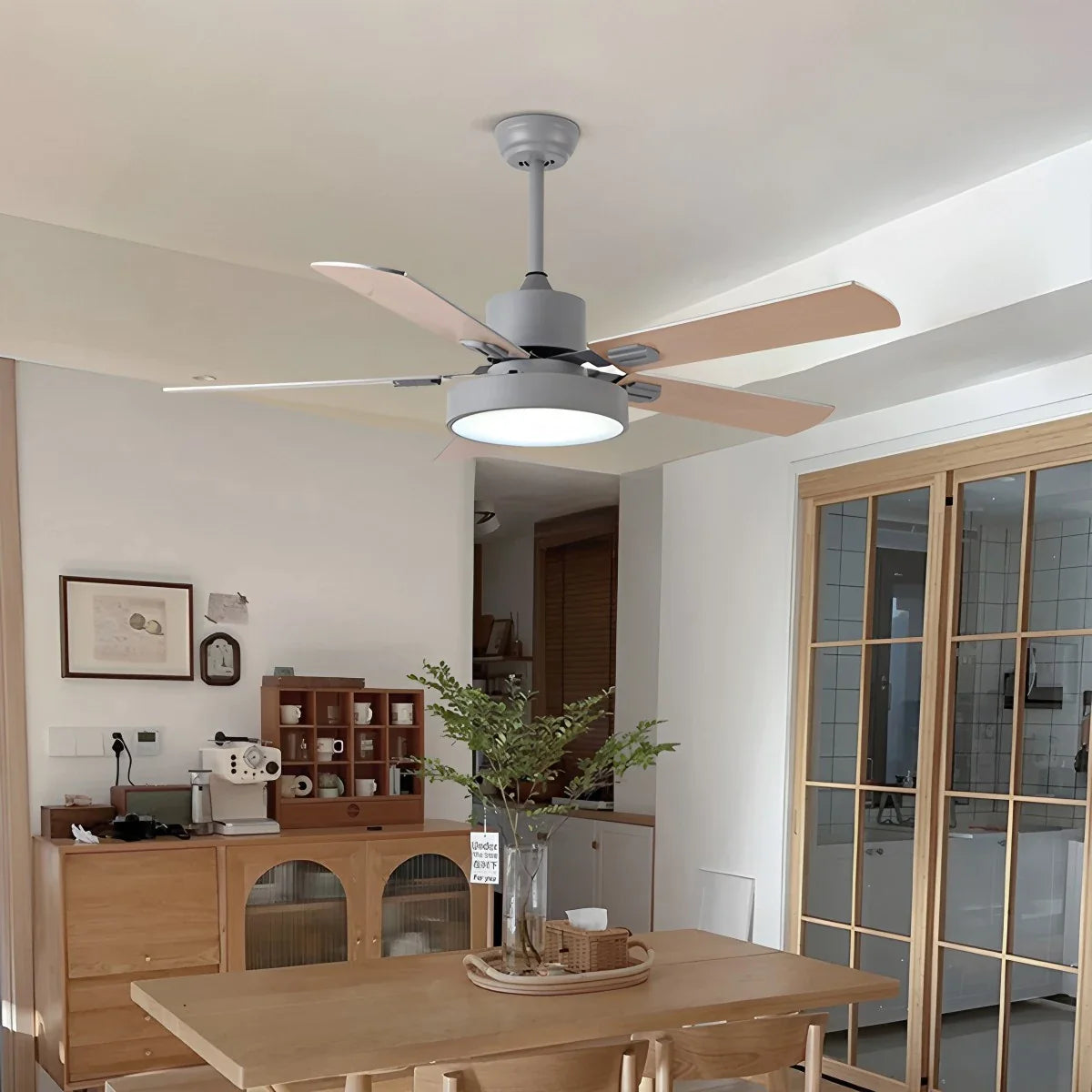 5-flügeliger Vintage-Deckenventilator mit Beleuchtung für das Wohnzimmer