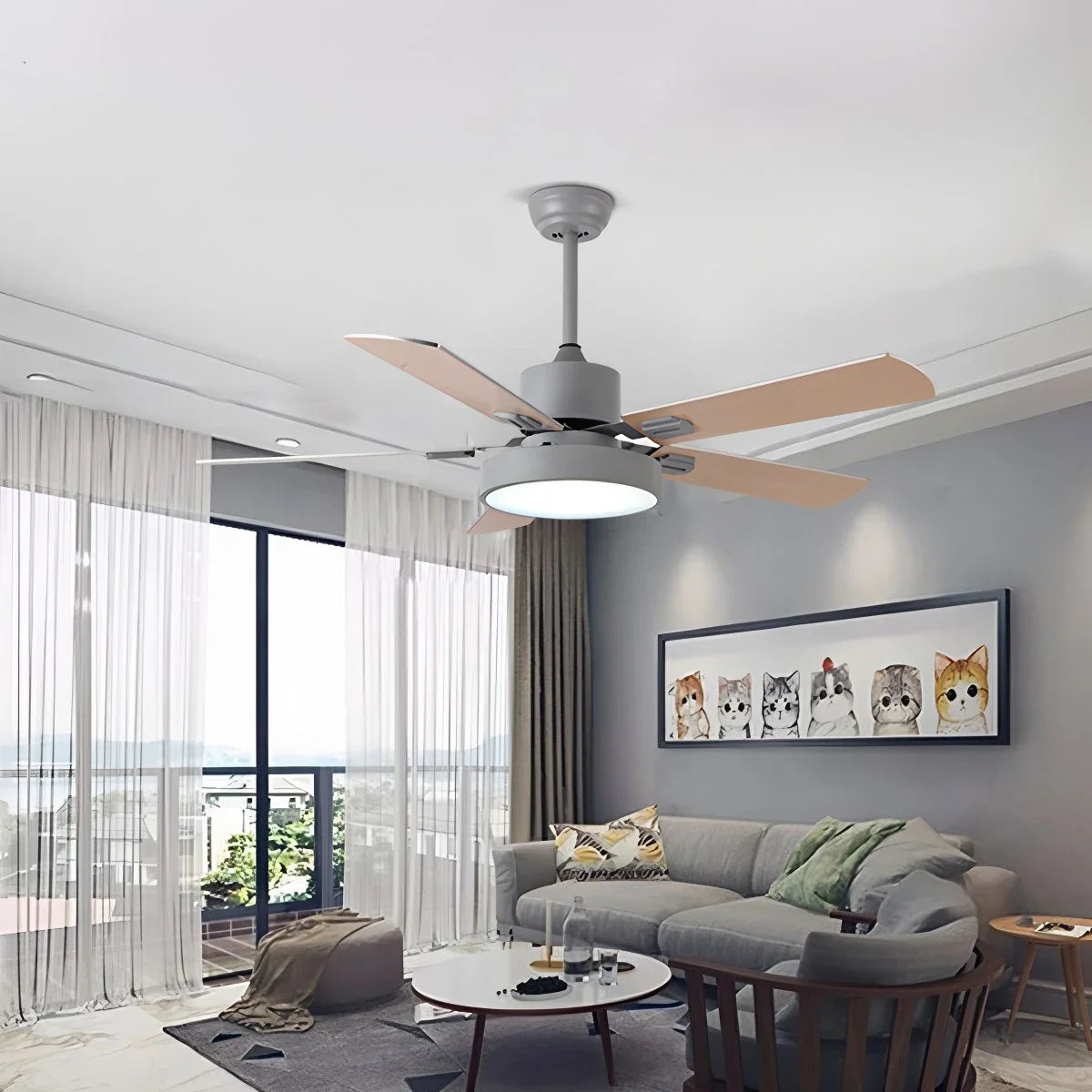 5-flügeliger Vintage-Deckenventilator mit Beleuchtung für das Wohnzimmer