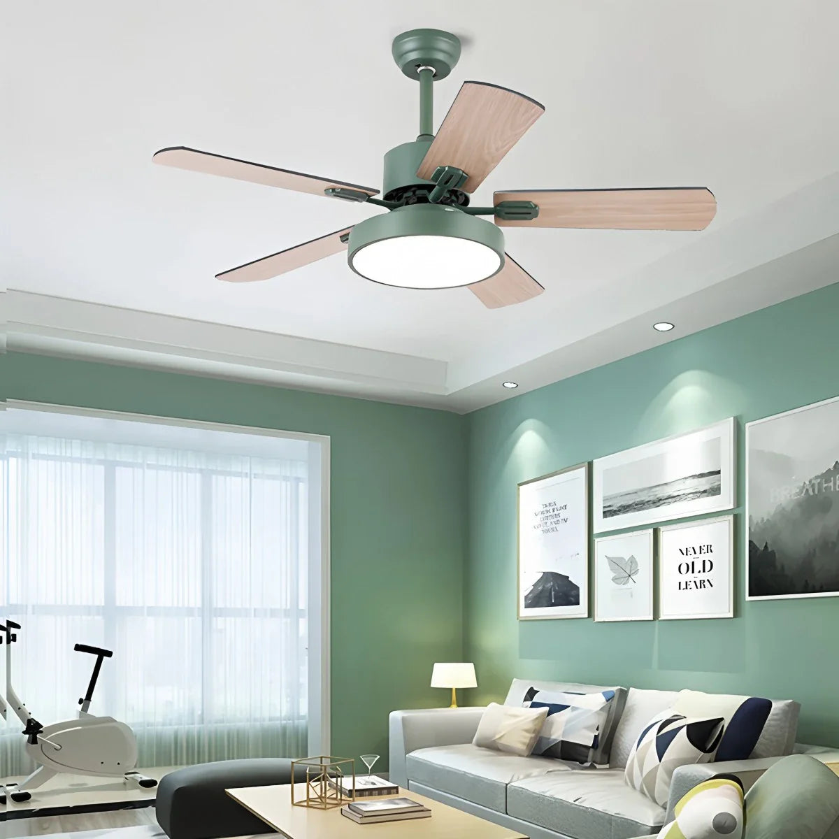 5-flügeliger Vintage-Deckenventilator mit Beleuchtung für das Wohnzimmer