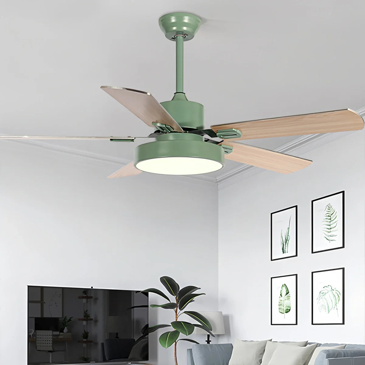 5-flügeliger Vintage-Deckenventilator mit Beleuchtung für das Wohnzimmer