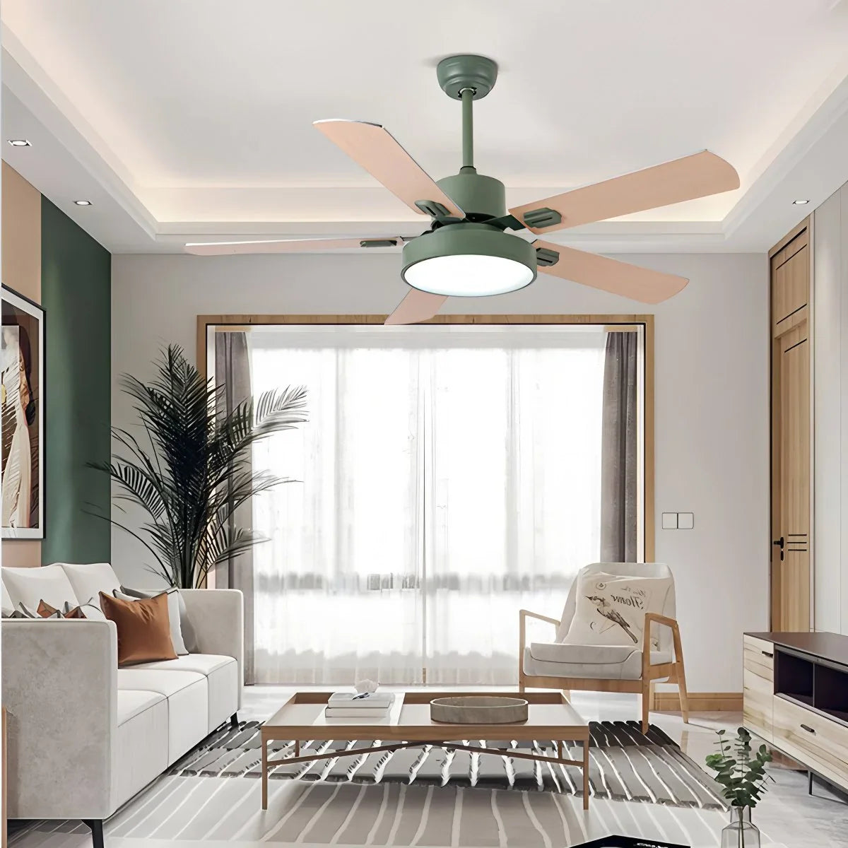 5-flügeliger Vintage-Deckenventilator mit Beleuchtung für das Wohnzimmer