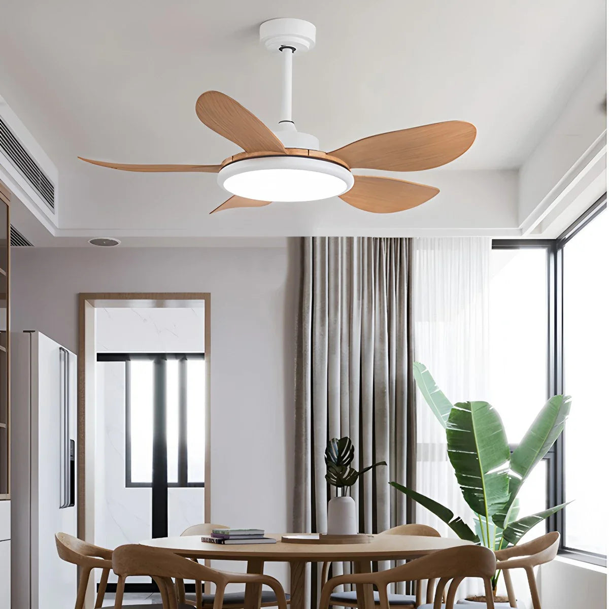 5-Flügel-Deckenventilator aus Holz mit Beleuchtung für das Wohnzimmer