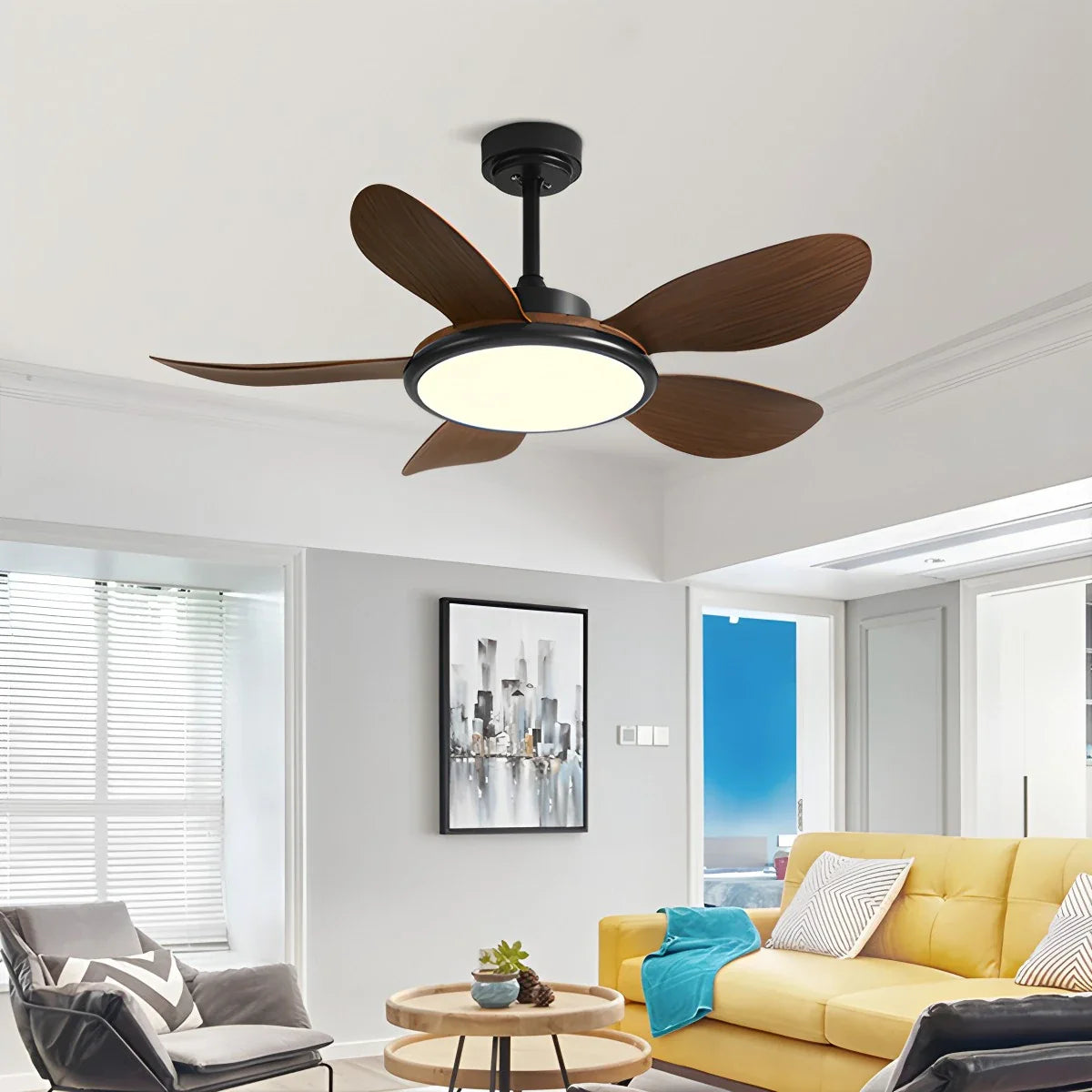 5-Flügel-Deckenventilator aus Holz mit Beleuchtung für das Wohnzimmer