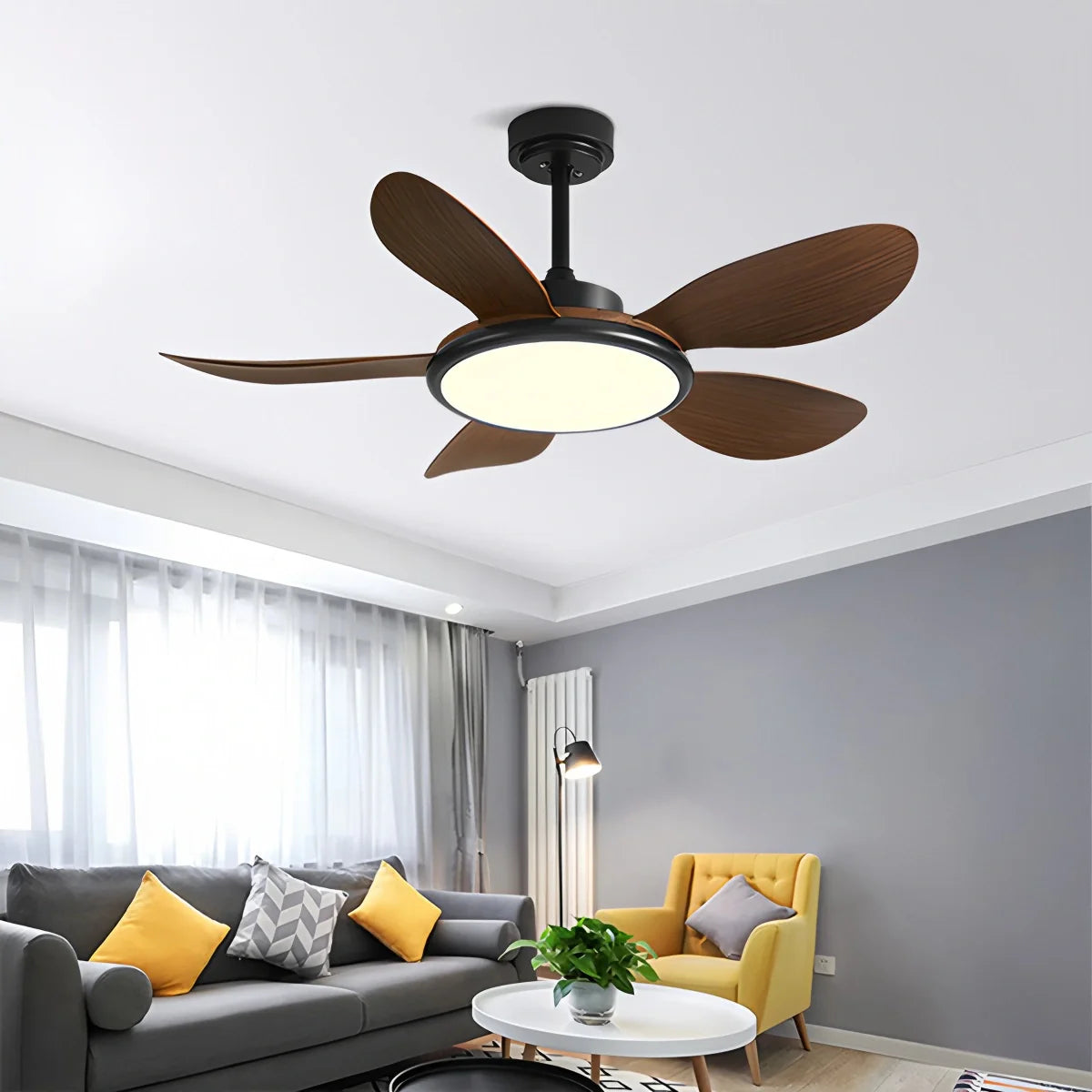 5-Flügel-Deckenventilator aus Holz mit Beleuchtung für das Wohnzimmer