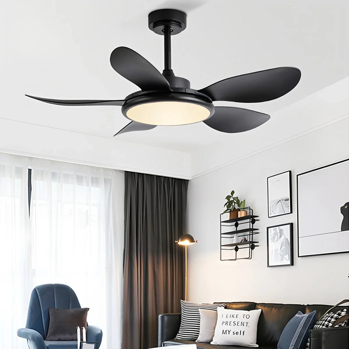 5-Flügel-Deckenventilator aus Holz mit Beleuchtung für das Wohnzimmer