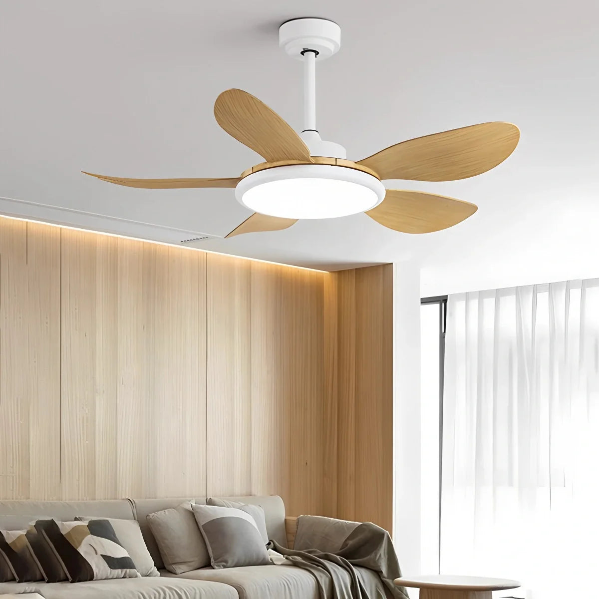 5-Flügel-Deckenventilator aus Holz mit Beleuchtung für das Wohnzimmer