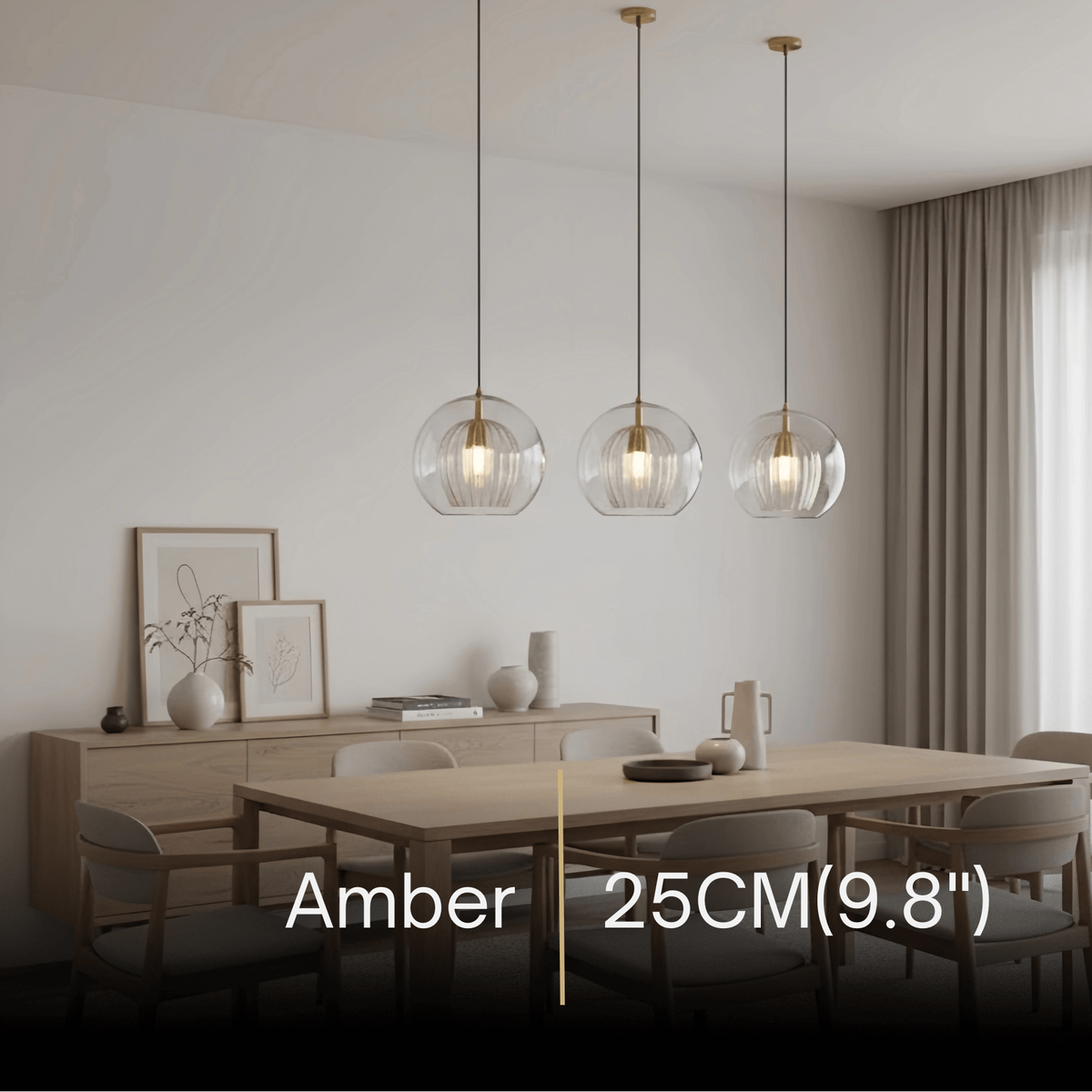 Vetro Nordic Globe Pendant Light – Clear or Amber Glass for Bedroom