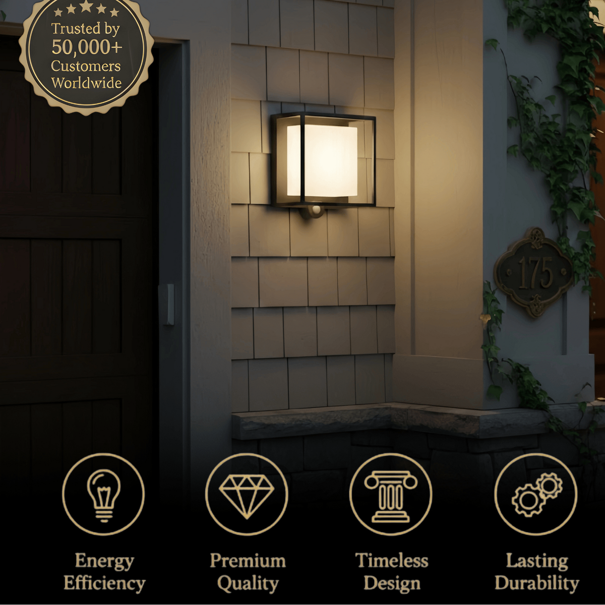 Arcato Modern Rectangular Outdoor Wall Lamp – Black Acrylic Solar Light with Sensor