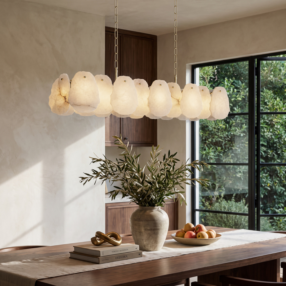 Brass Alabaster Linear Island Chandelier
