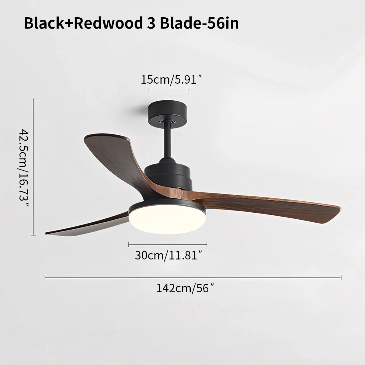 Deckenventilatorleuchte aus Holz für starke Winde