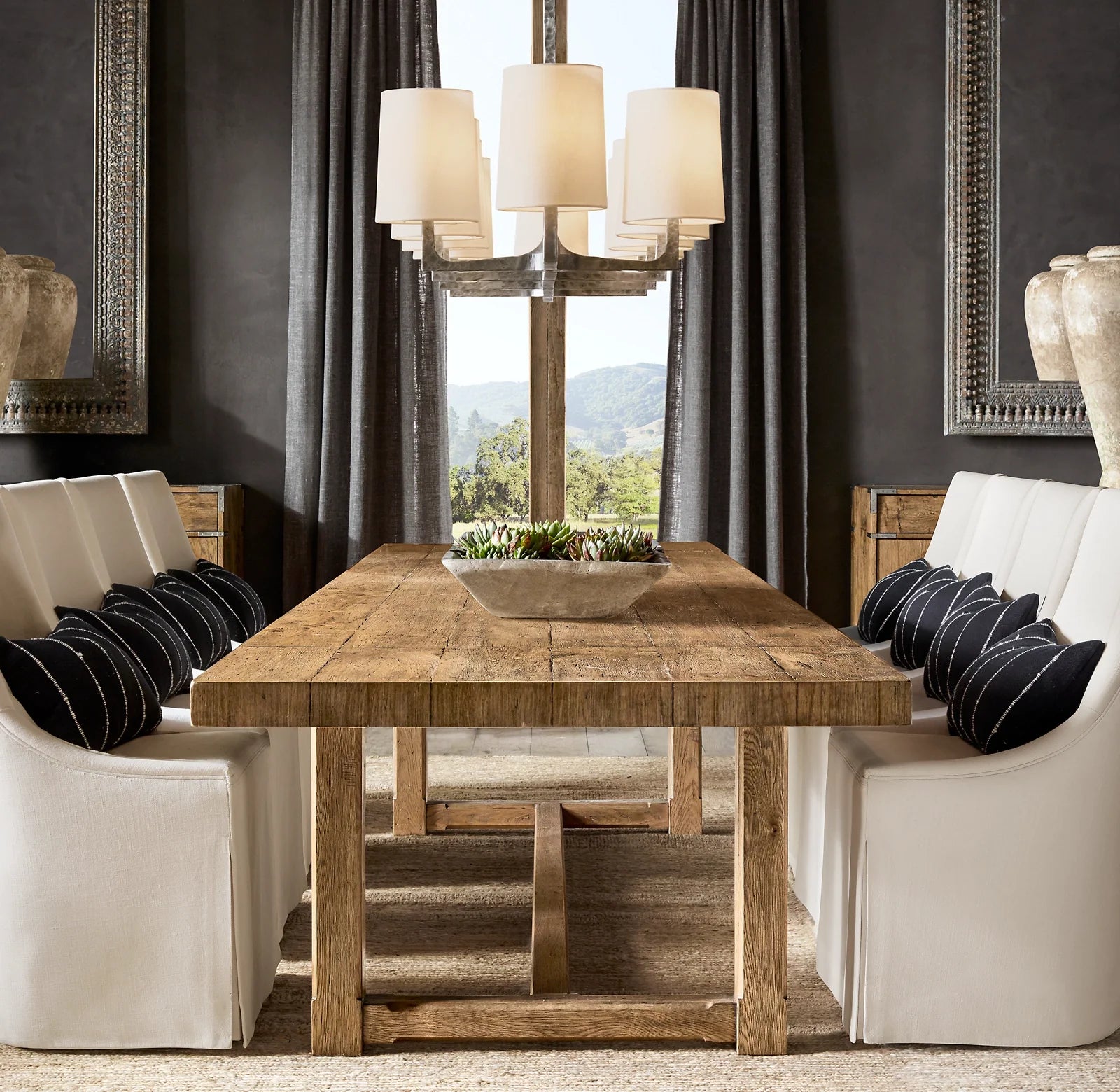 Shaded Hammered Metal Linear Chandelier – Wright