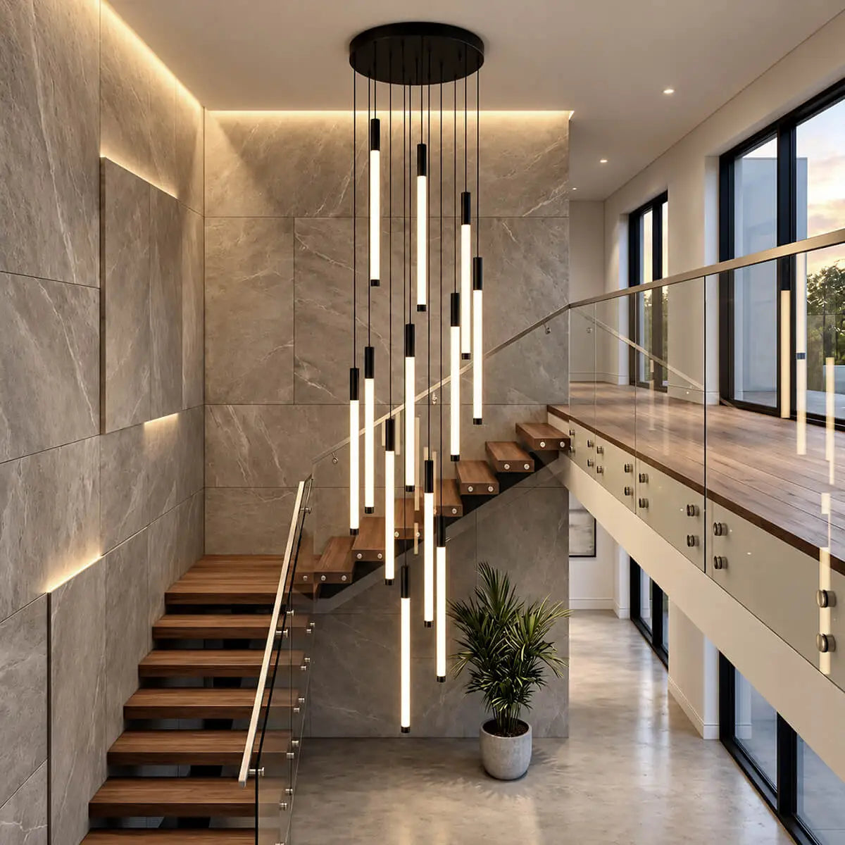 Cascading LED Staircase Chandelier