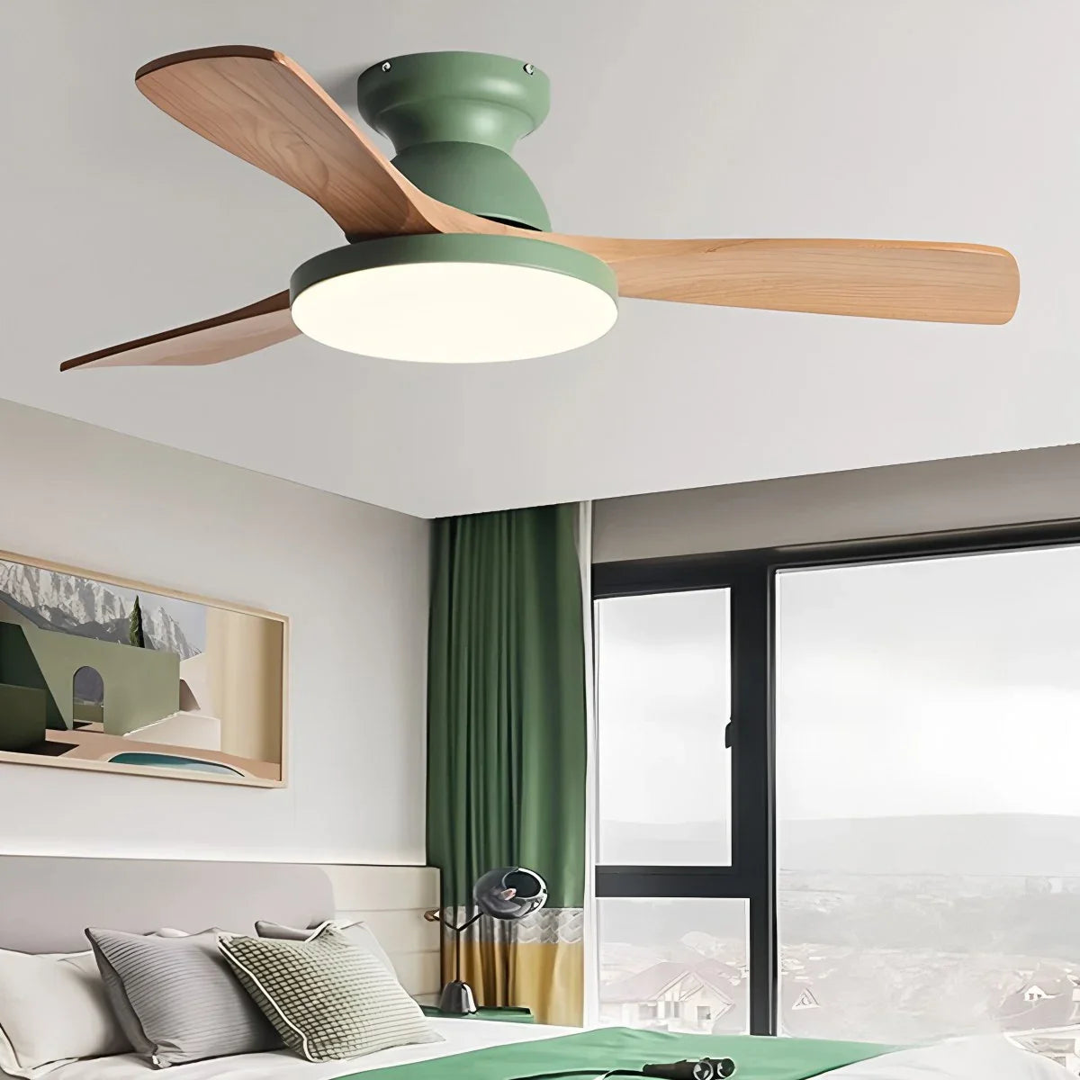 Vintage 3-Blatt Holz-Deckenventilator-Lampe