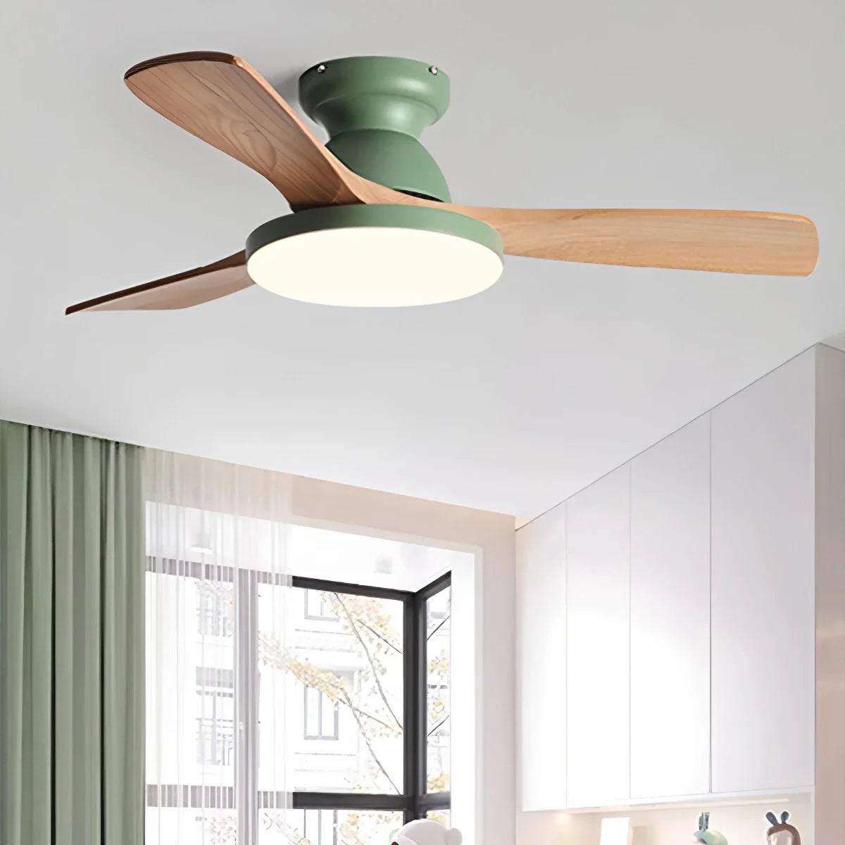 Vintage 3-Blatt Holz-Deckenventilator-Lampe