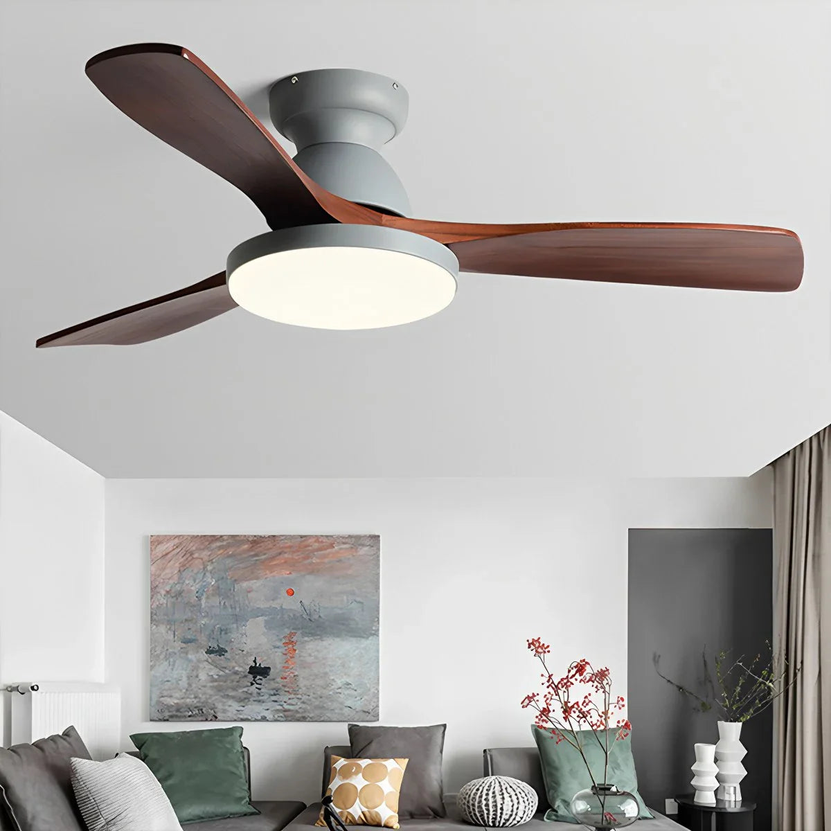Vintage 3-Blatt Holz-Deckenventilator-Lampe