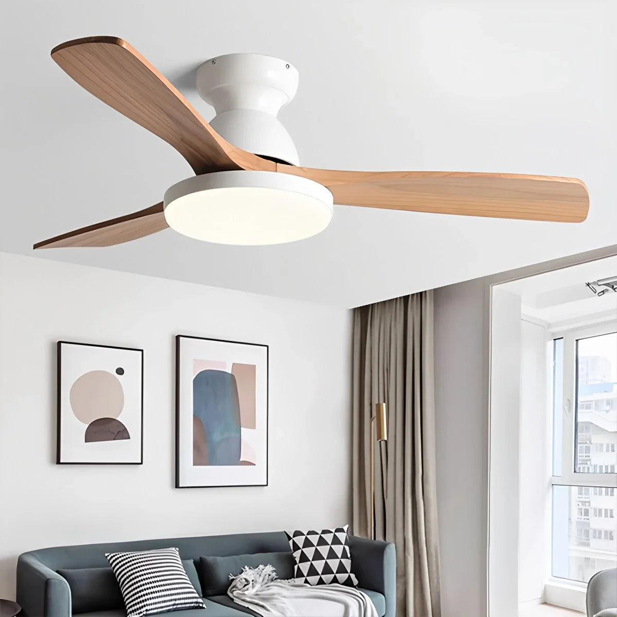 Vintage 3-Blatt Holz-Deckenventilator-Lampe