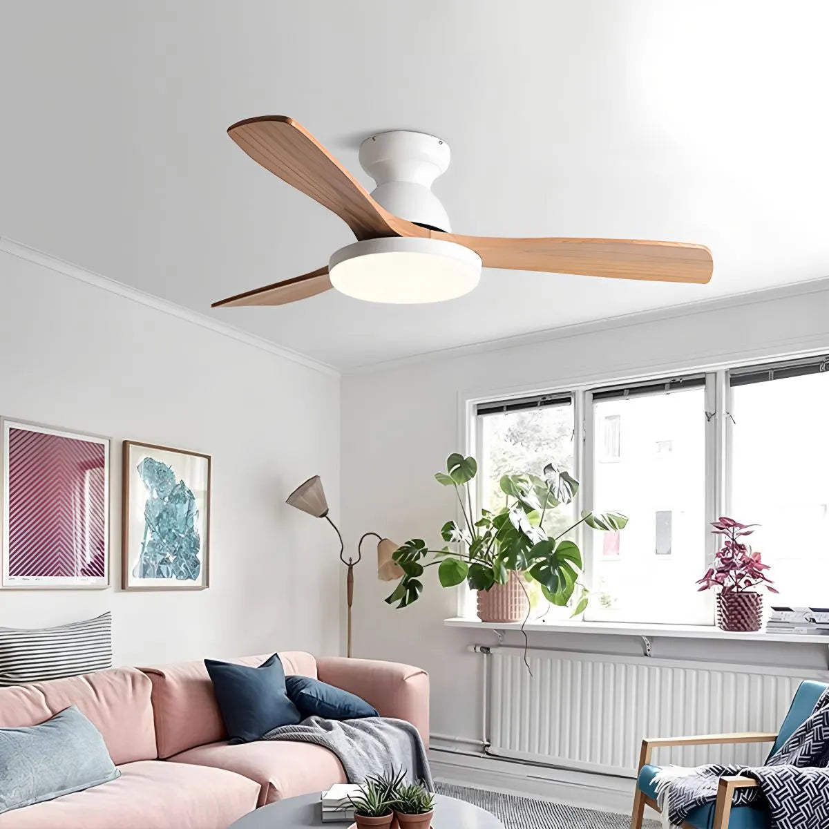 Vintage 3-Blatt Holz-Deckenventilator-Lampe