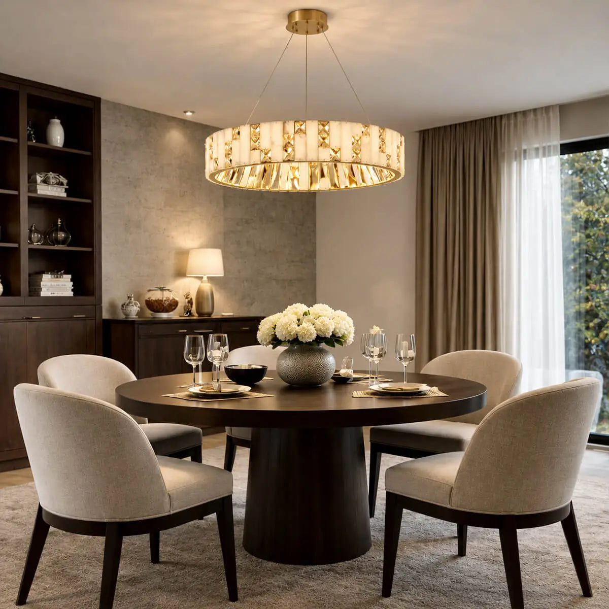 Crystal & Alabaster Round Chandelier