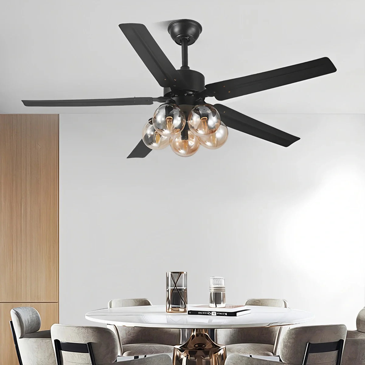 Amerikanische Retro-Glaskugel-Deckenventilatorleuchte
