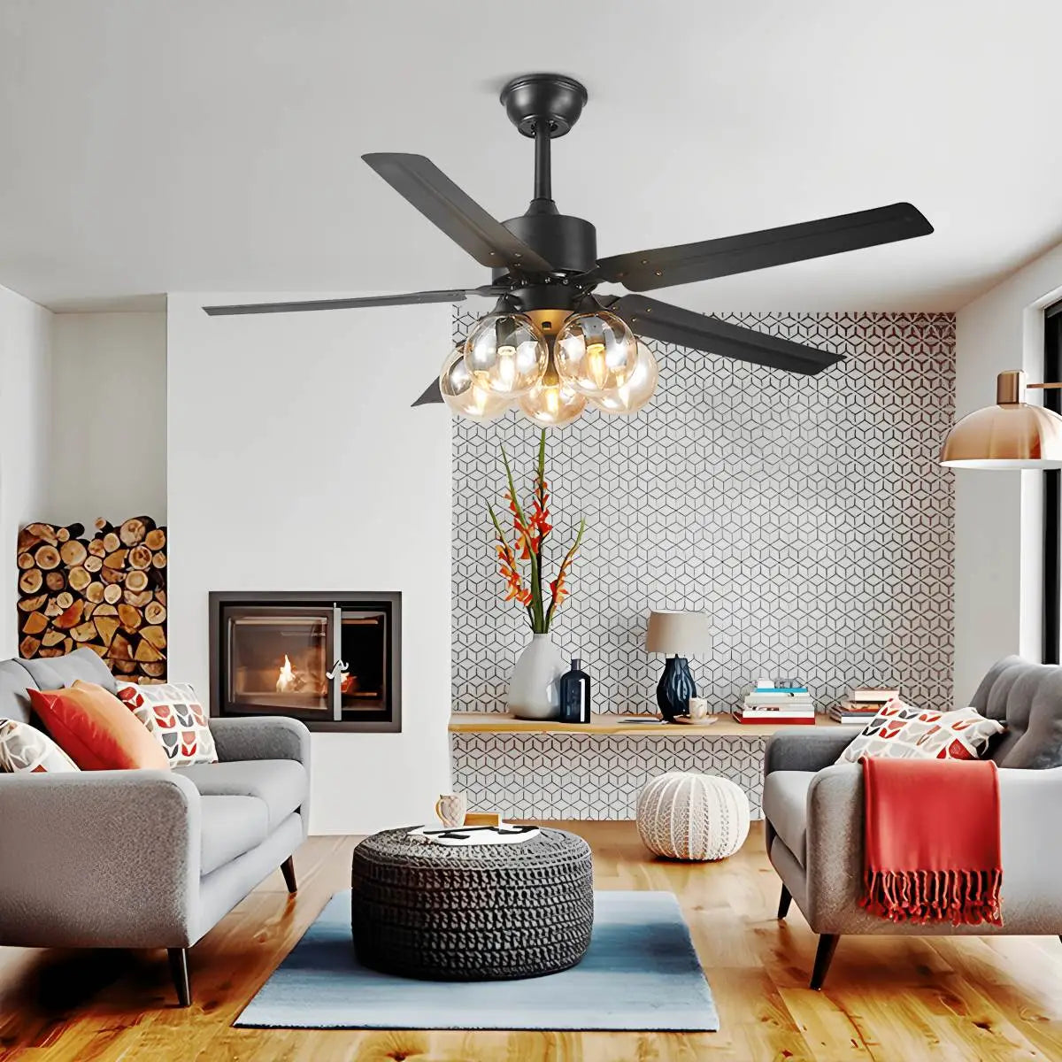Amerikanische Retro-Glaskugel-Deckenventilatorleuchte