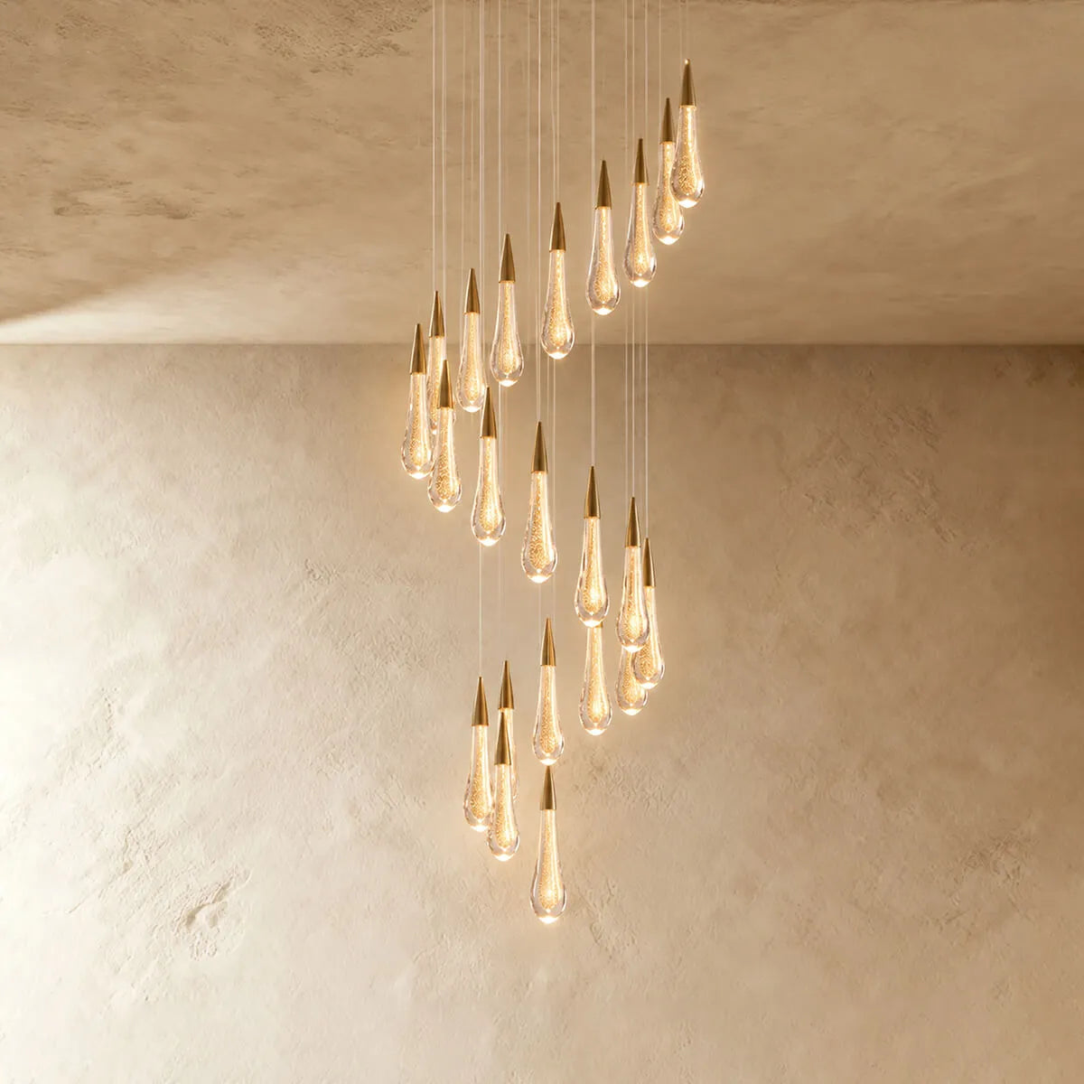 Gold Crystal Droplet Staircase Chandelier