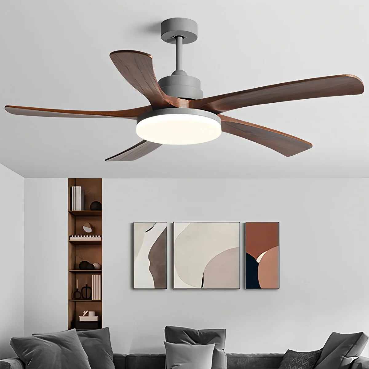 Deckenventilatorleuchte aus Holz für starke Winde