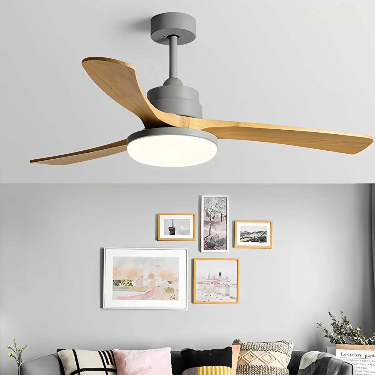 Deckenventilatorleuchte aus Holz für starke Winde
