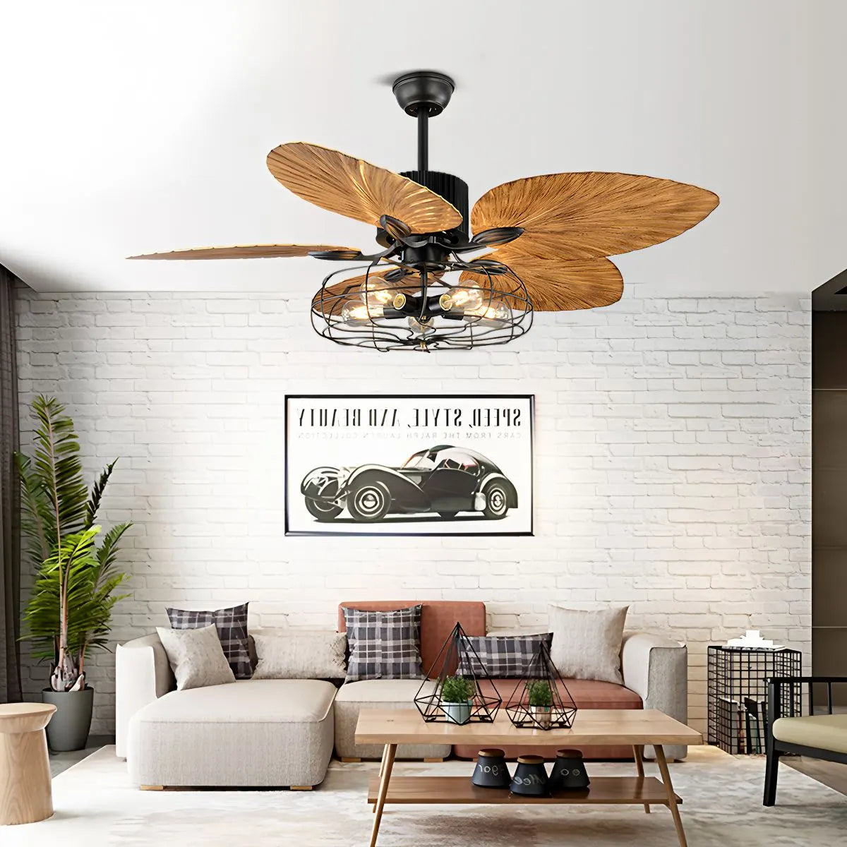 Industrielle tropische Palmenblätter Deckenventilatorleuchte