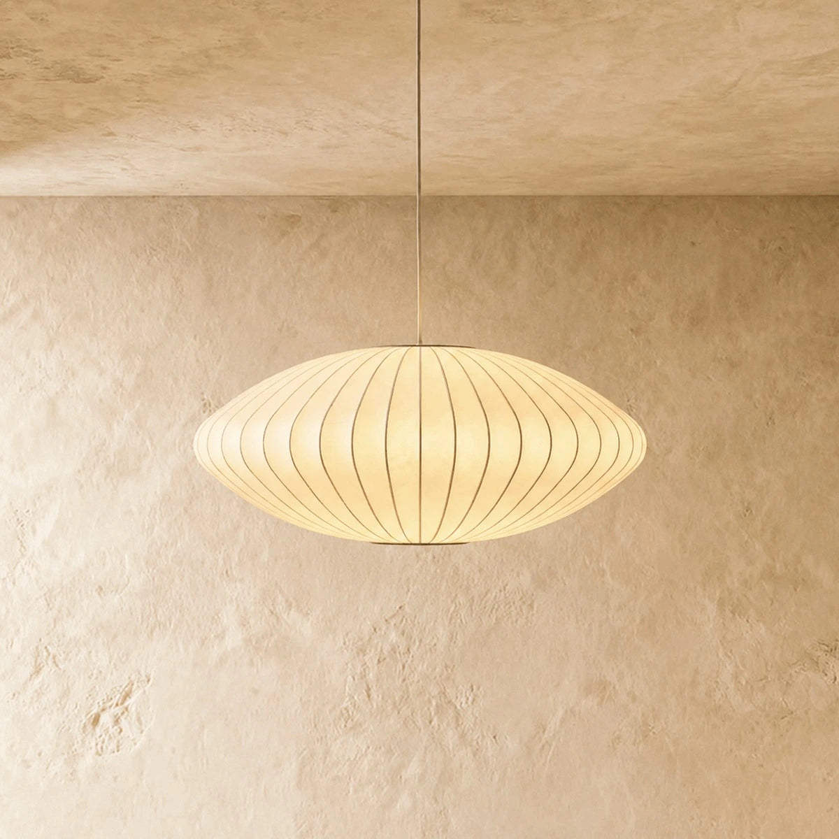 Japandi wabi-sabi White Pendant Light - Metal Frame with Silk-inspired Shade