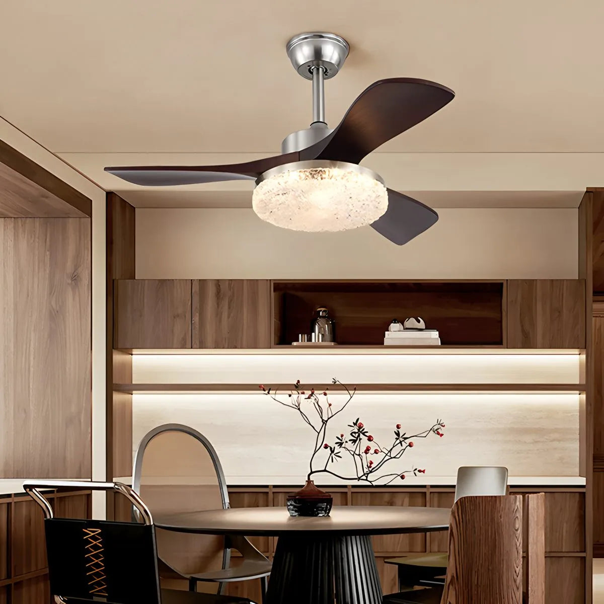 Vintage Luxus Deckenventilator mit Licht aus Holz