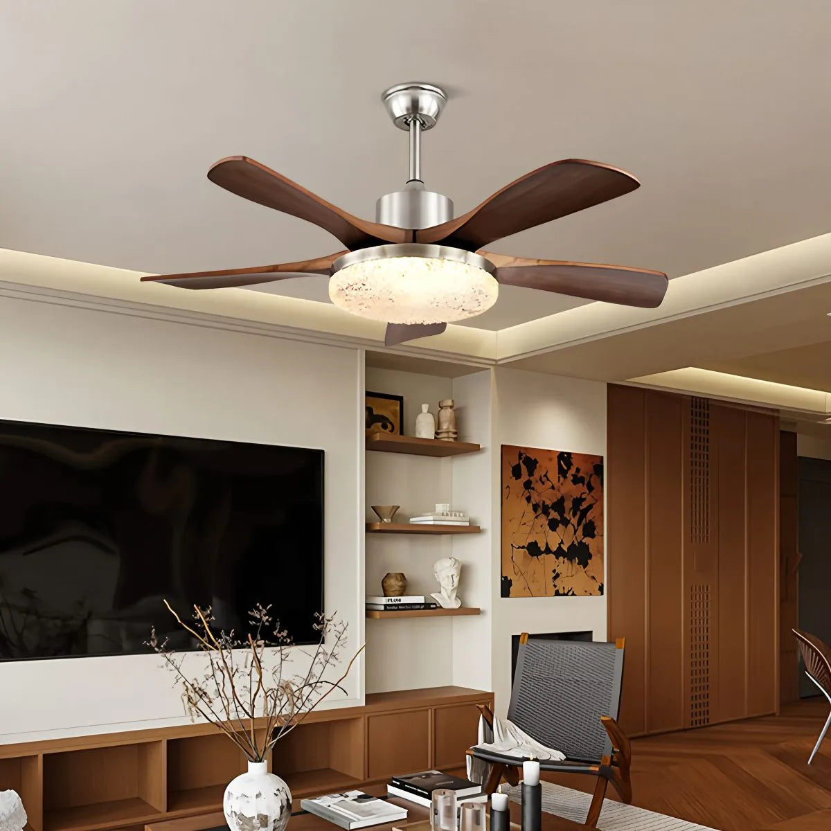 Vintage Luxus Deckenventilator mit Licht aus Holz