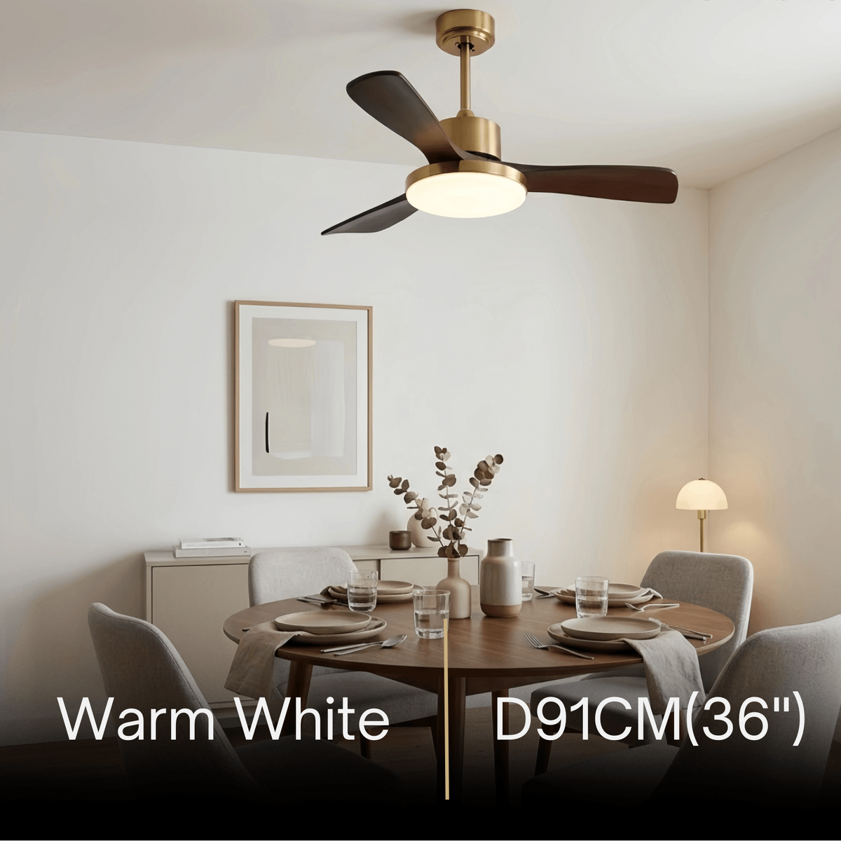 Modern Ceiling Fan Light with LED -- Walnut Wood & Gold