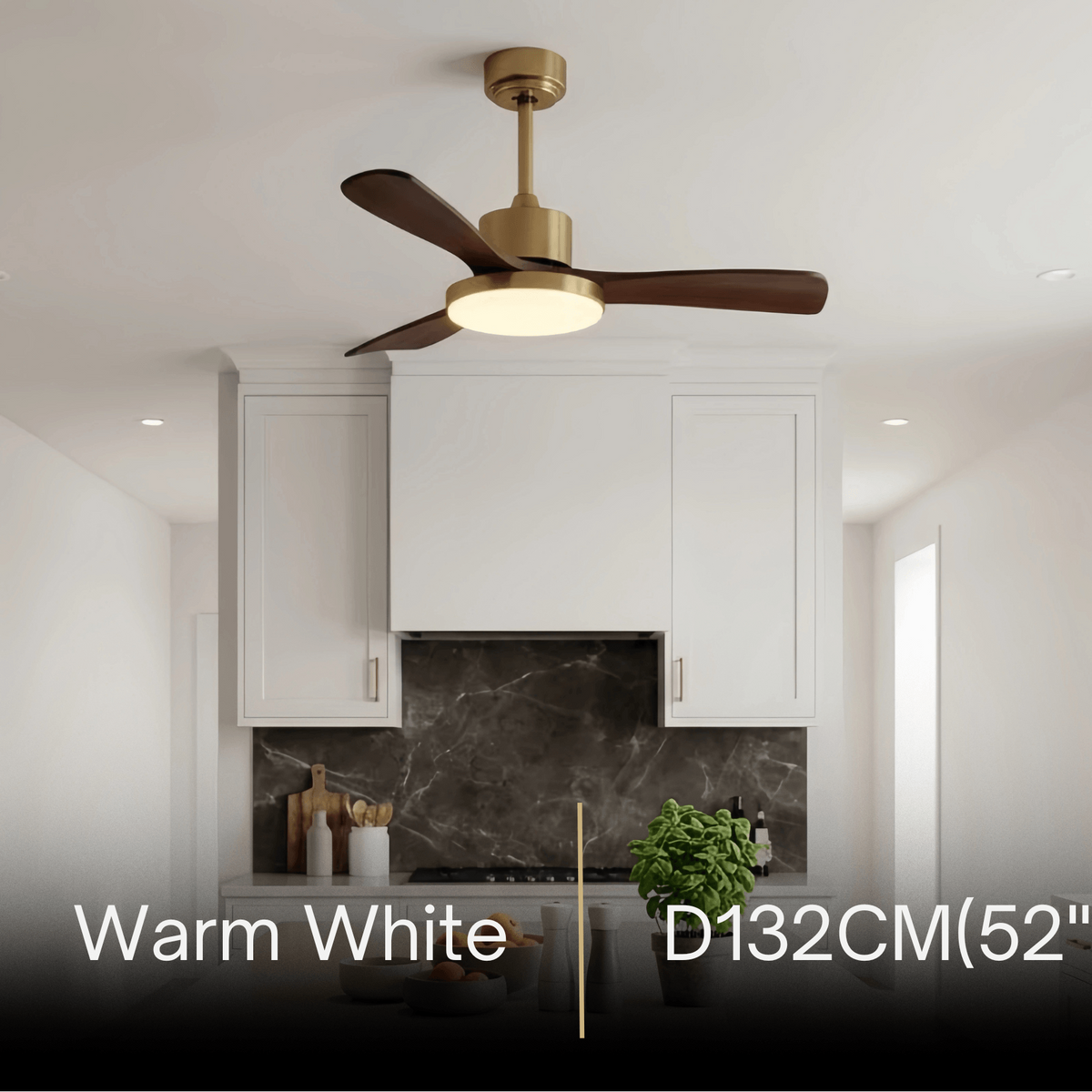 Modern Ceiling Fan Light with LED -- Walnut Wood & Gold