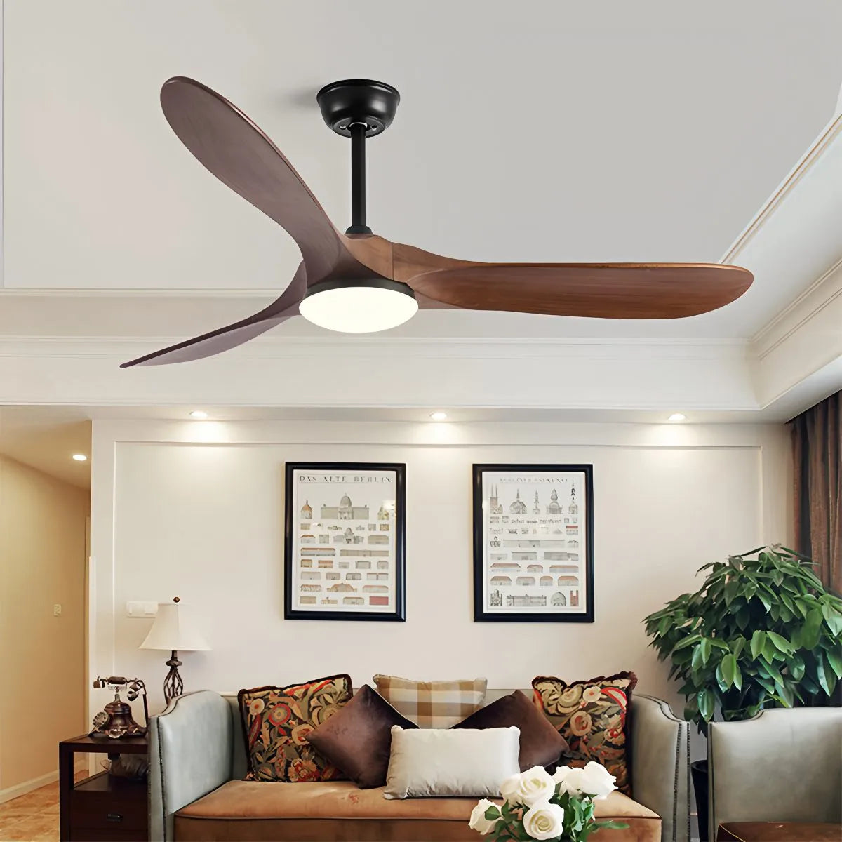 Nordischer Holzdeckenventilator mit Beleuchtung