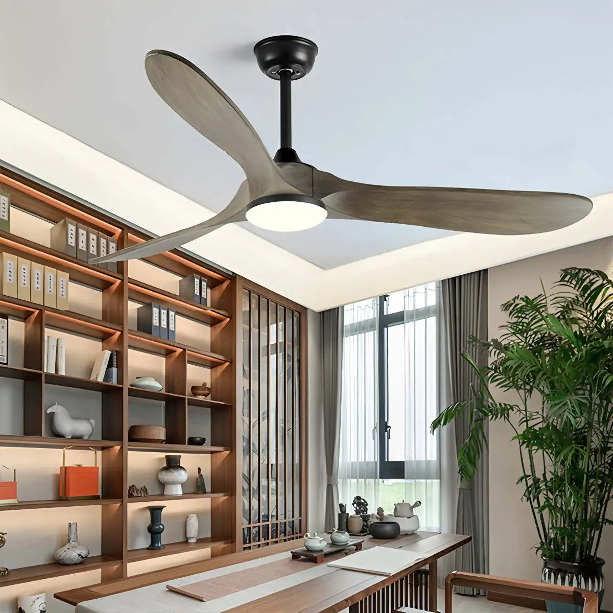 Nordischer Holzdeckenventilator mit Beleuchtung