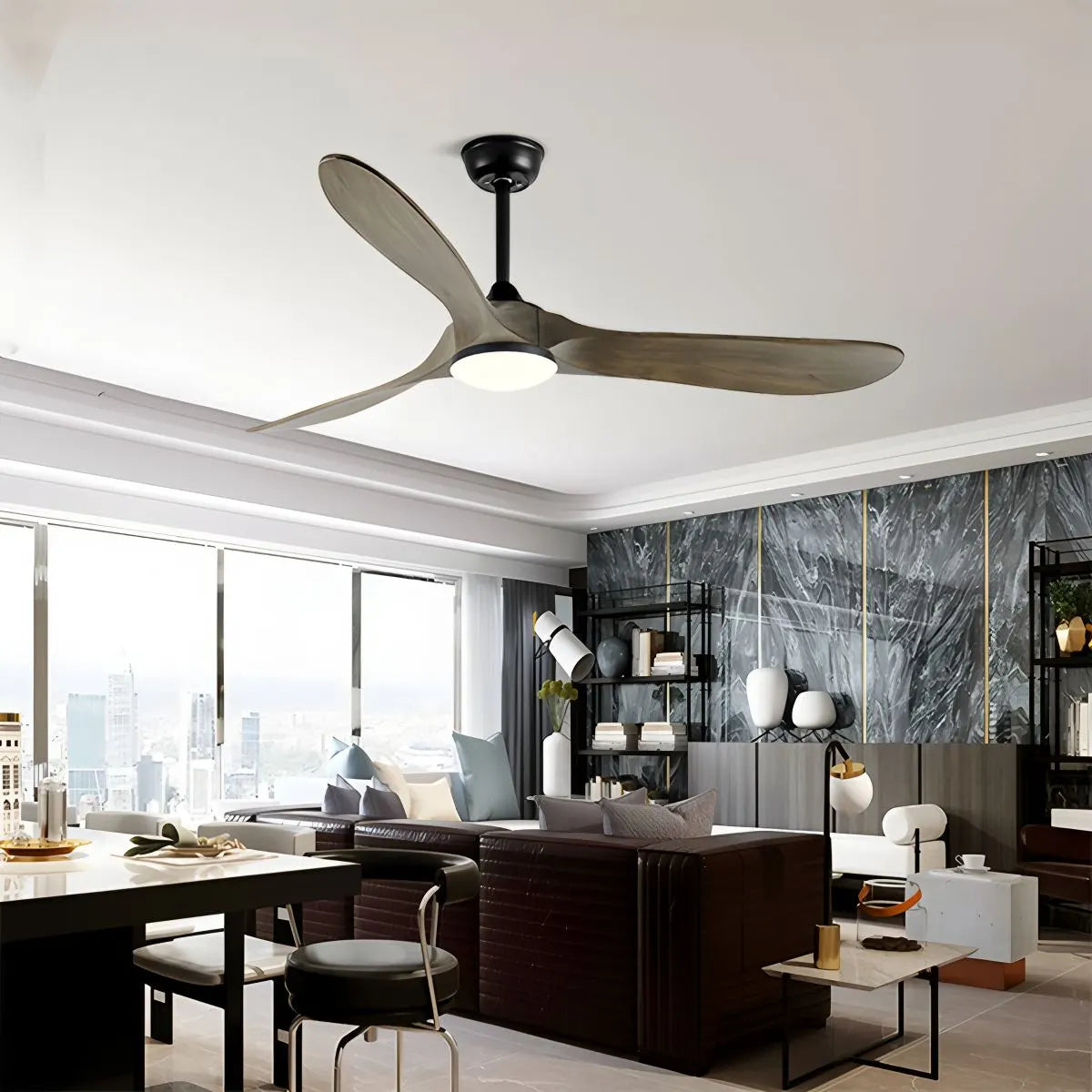 Nordischer Holzdeckenventilator mit Beleuchtung